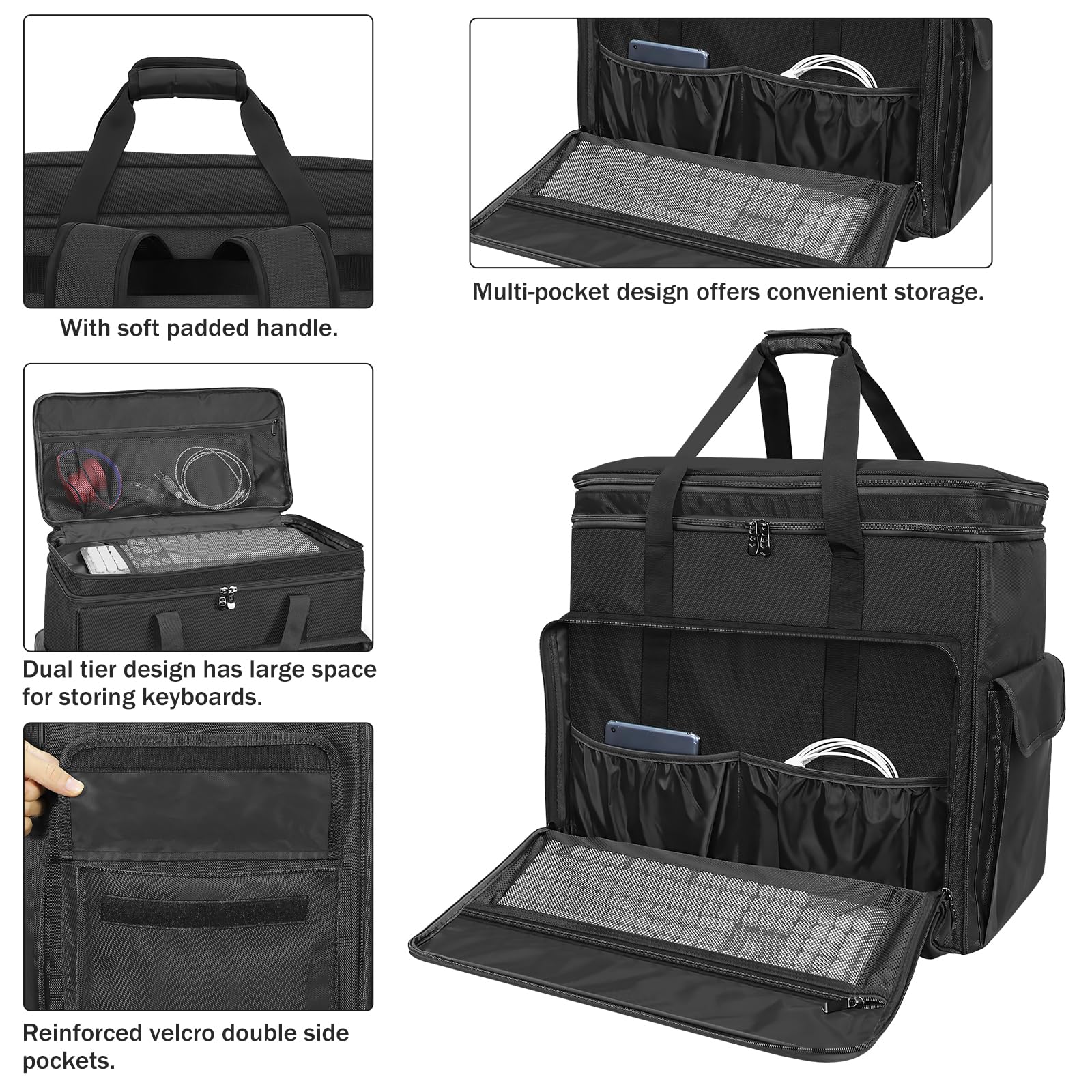 Xidihf Double Layer Computer Tower Carrying Case Desktop Computer Travel Storage Bag For Pc Chassis, Keyboard, Cable, Mouse And