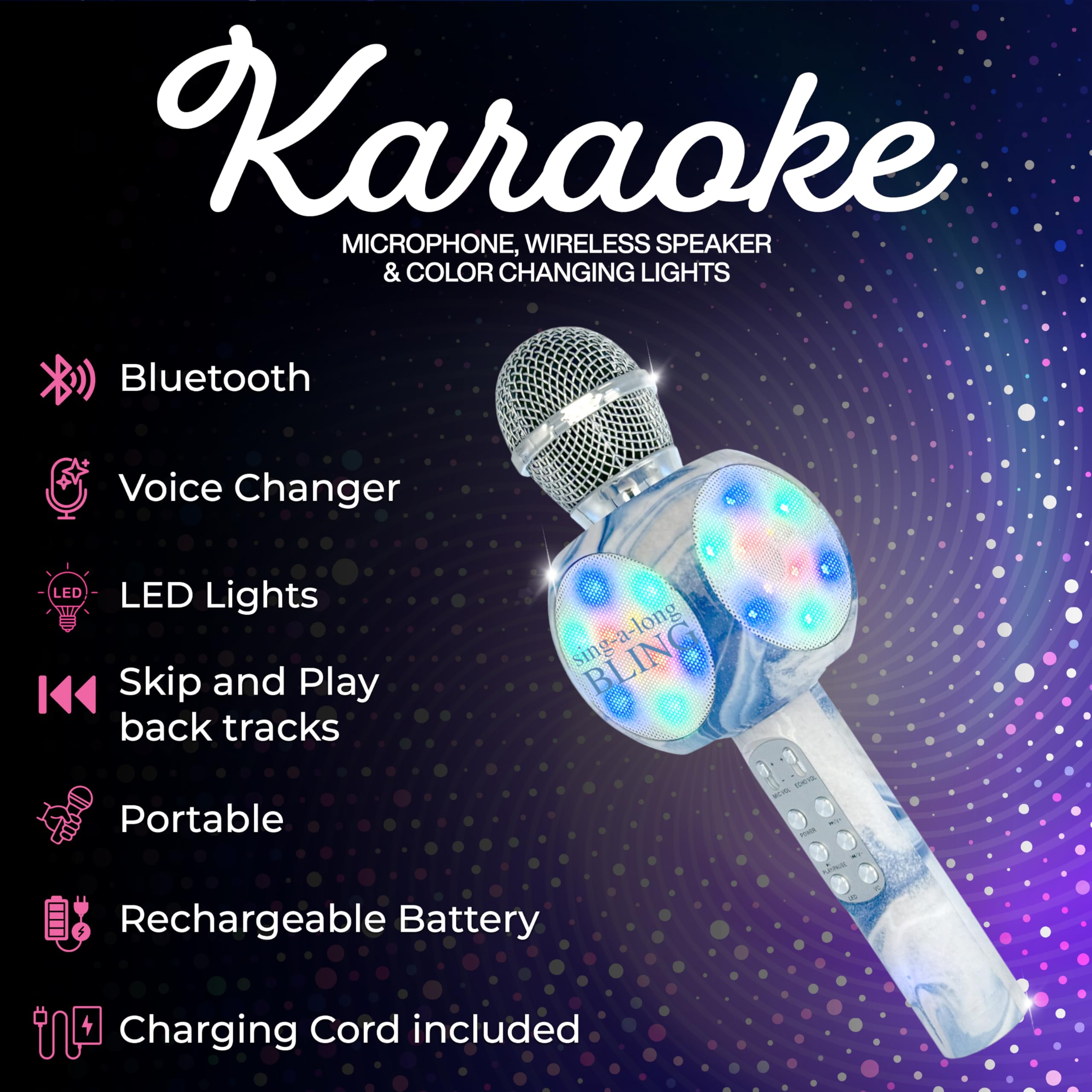 Wireless Express   Sing Along Bluetooth Karaoke Microphone And Bluetooth Stereo Speaker, Swirl Edition, All In One (Swirl Blue)