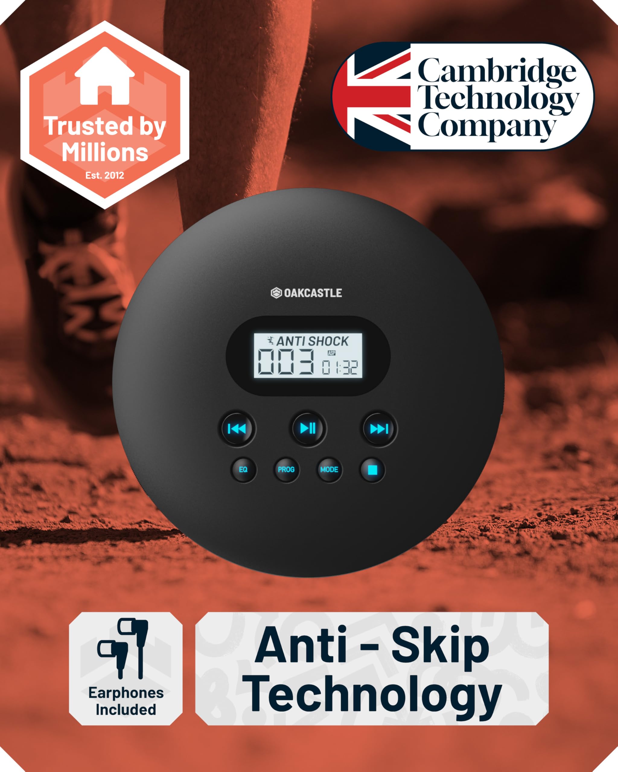 Cd Player Portable, Rechargeable Portable Cd Player With Bluetooth, 12Hr Playtime, Small Cd Players For Car (Aux Only) | Oakcast