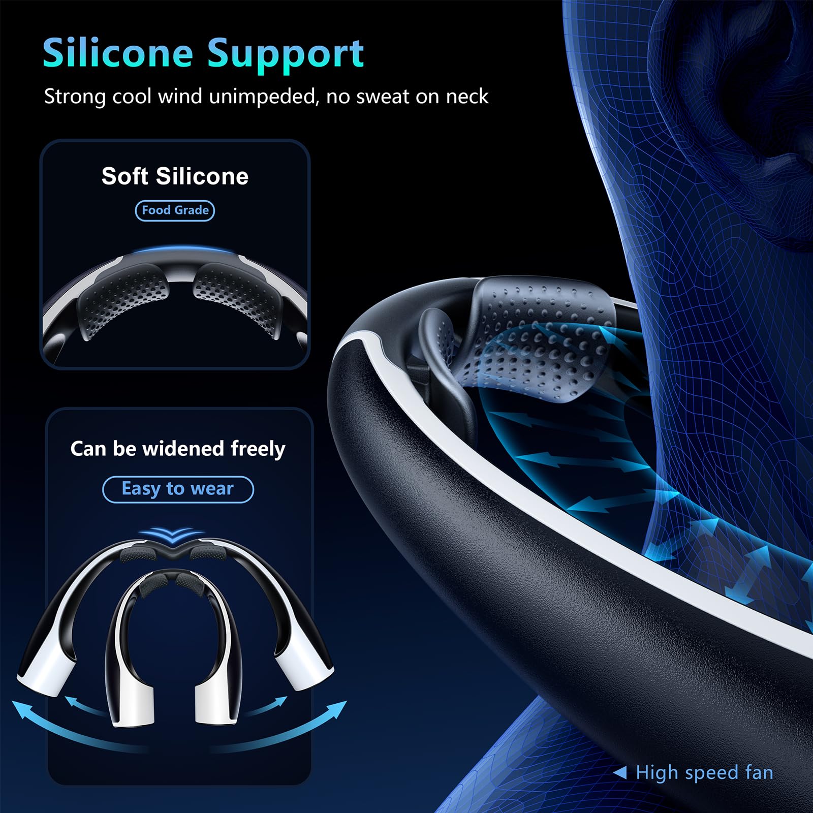 Rohent Neck Fan Portable For Outdoor: Powerful High Speed Cooling Neck Fan Rechargeable   Long Lasting Battery Wearable Neck Fan