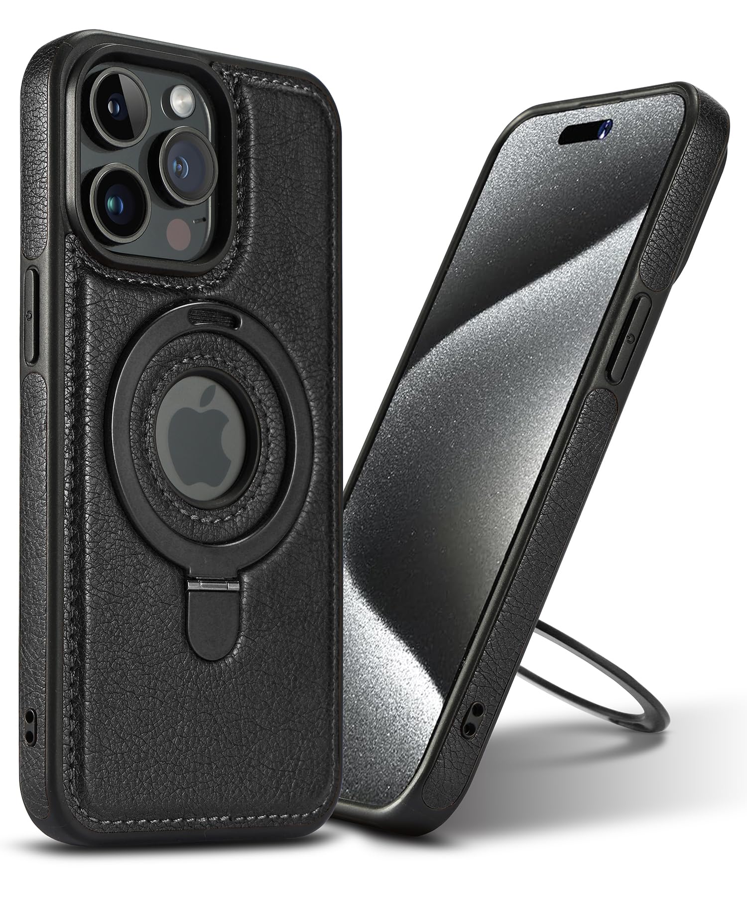 Vauserdy Magnetic For Iphone 13 Pro Max Leather Case,Invisible Stand [Compatible With Magsafe] Slim Kickstand Phone Cove (Black,