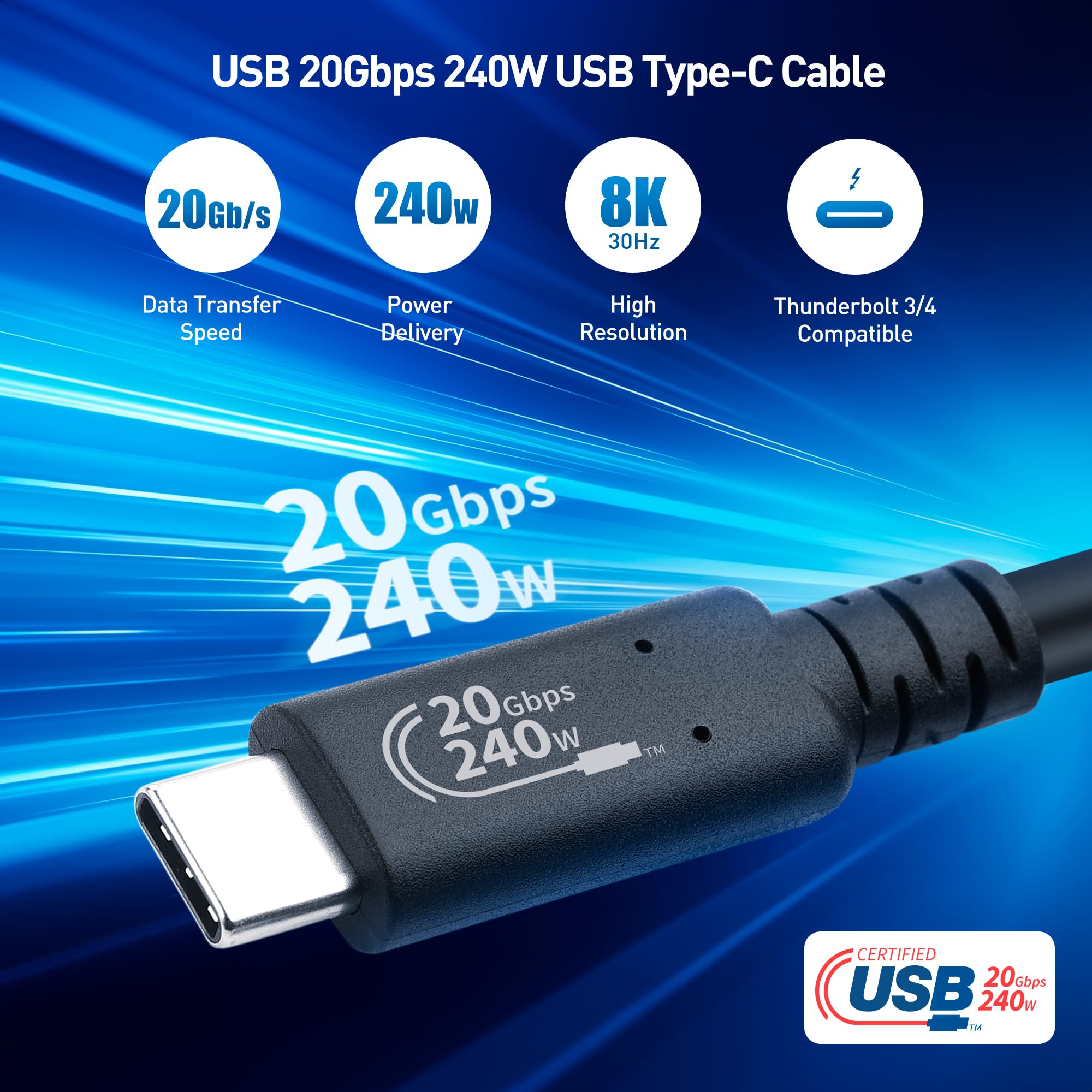 Cable Matters [USB IF Certified] 20Gbps Long USB4 Cable/USB 4 Cable 6.6ft, Supports Up to [8K@30Hz / 4K@120Hz Video, 240W Charging, 20Gbps Data Transfer] Compatible with Thunderbolt 4 Cable, MacBook