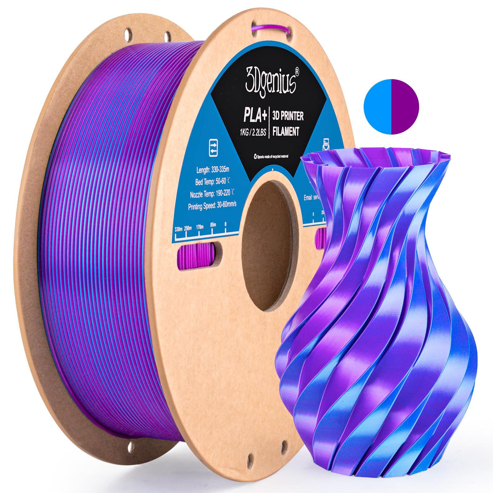 3Dgenius Silk PLA 3D Printer Filament Double Color Silk PLA Filament 1.75mm 3D Printing Filament Fit Most FDM Printers, 1KG Spoo