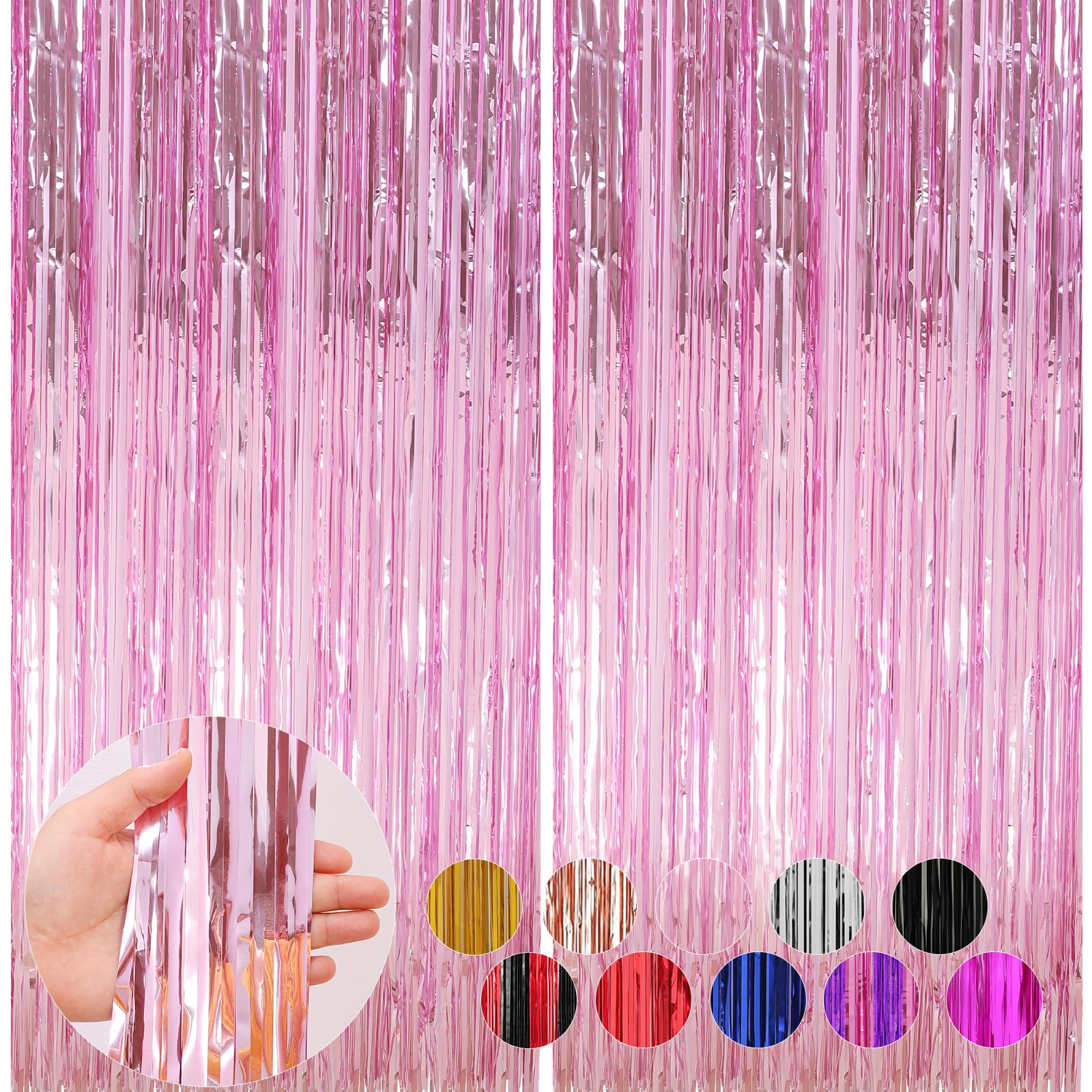 2 Pack Pink Foil Fringe Curtains Streamers Party Decorations 3.3 X 8.2 Ft, Pink Tinsel Curtain Fringe Backdrop For Parties, Door