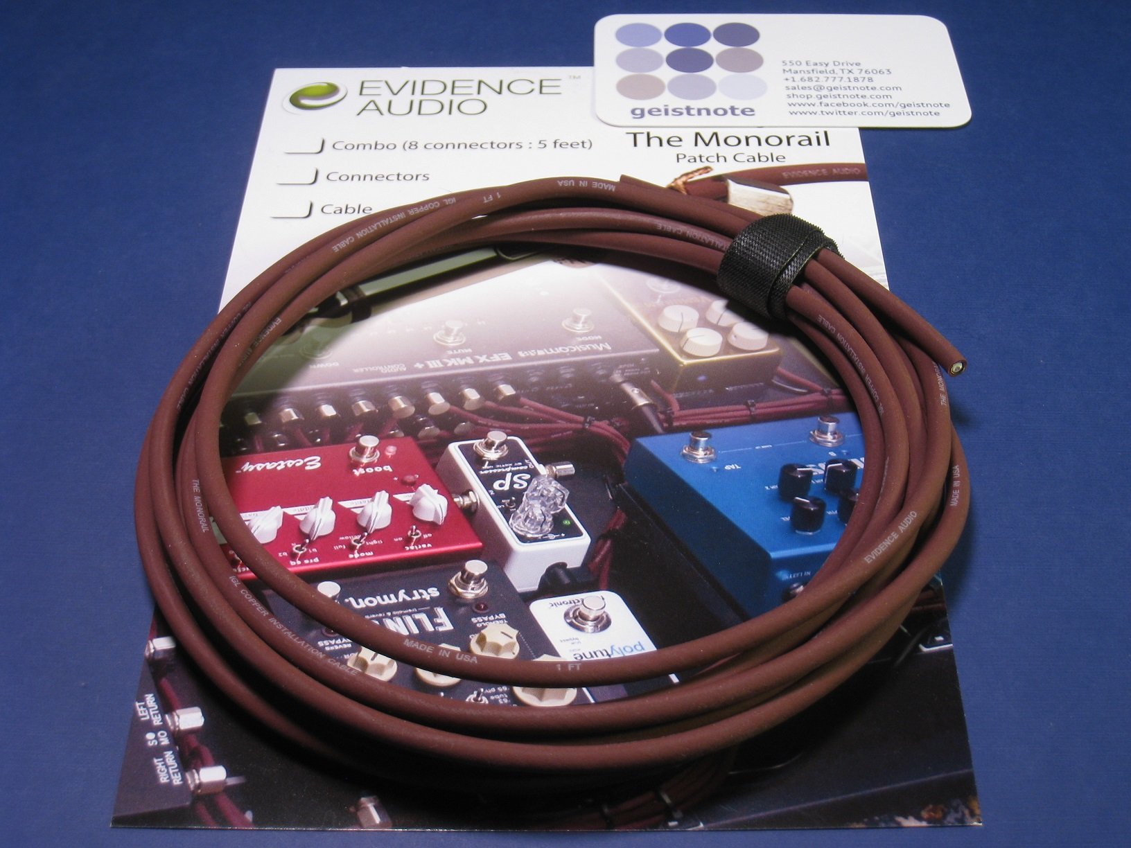 Geistnote'S Evidence Audio The Monorail, Burgundy Cable, Sis (Solderless) Pedalboard Kit   10 Sis Plugs/20 Feet Of Burgundy Mono