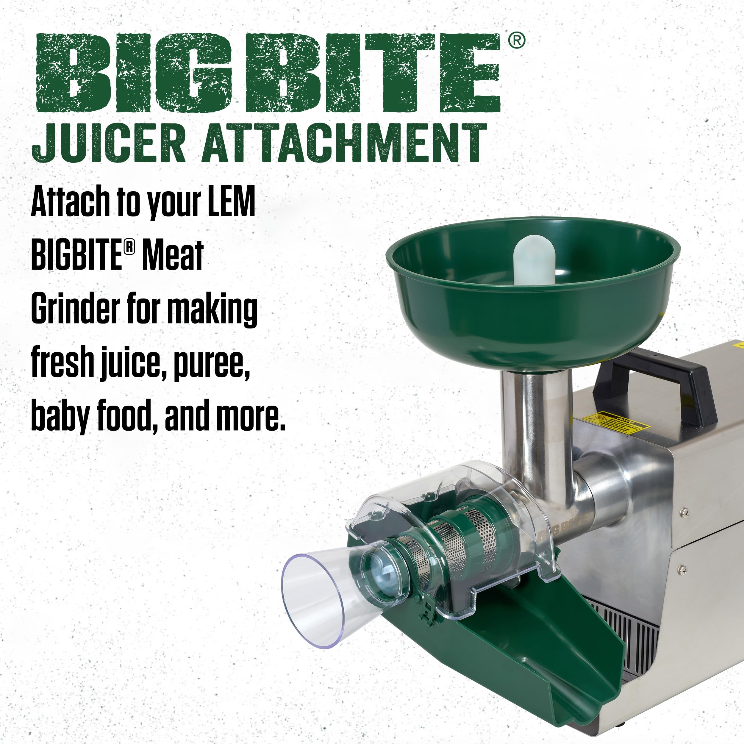 Lem Products Bigbite Juicer Attachment For Meat Grinders, Juices Fruits And More, Stainless Steel And Plastic, Green And Silver