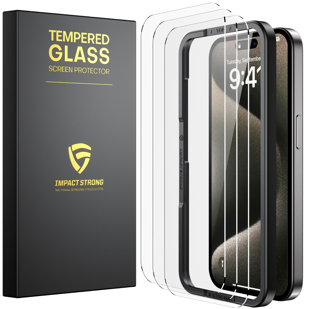 Impactstrong Shatterproof Tempered Glass Screen Protector For Iphone 15 Pro Max [Easy Installation Frame] [Bubble Free] [9H Hard