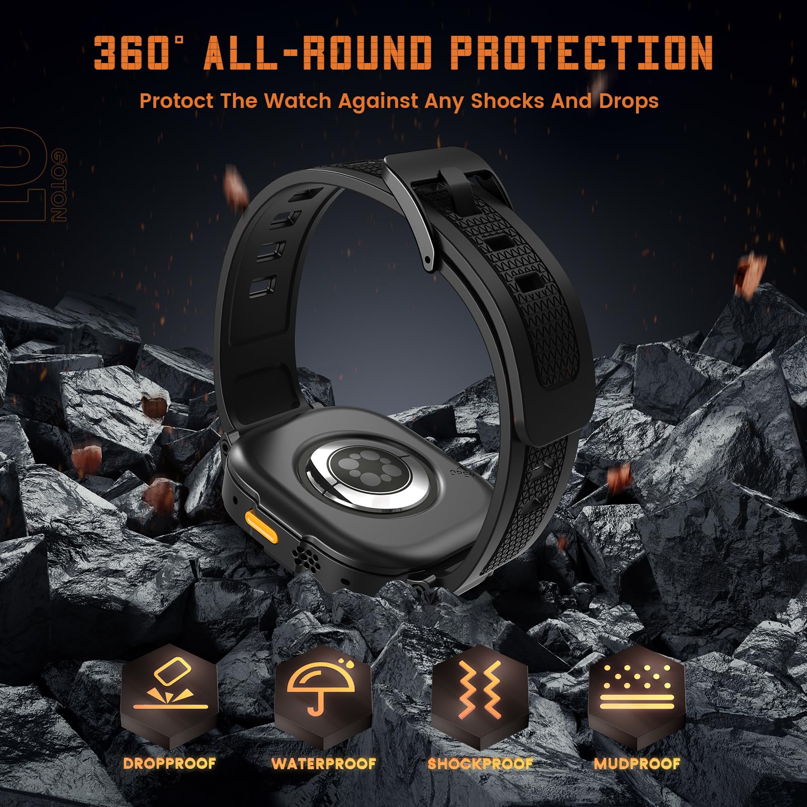 Goton 3 In 1 Waterproof Case And Band With Tempered Glass Screen Protector For Apple Watch Series Ultra Ultra2 49Mm, Hard Pc Bum