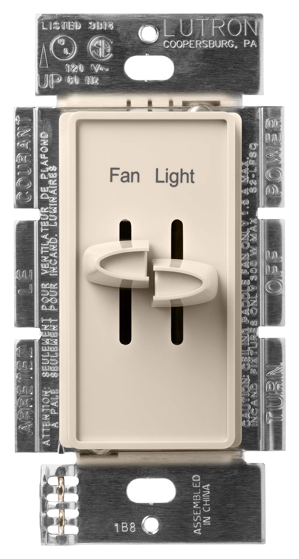 Lutron Skylark 3 Speed Combination Fan And Light Control, 1.5 Amp, Single Pole, S2 Lfsq La, Light Almond