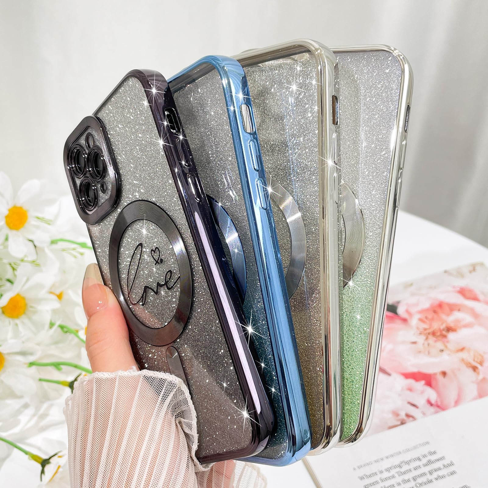 Fiyart Designed For Iphone 11 Pro Case,Compatible With Magsafe Love Heart Plating Camera Protection Clear Phone Case, Magnetic G