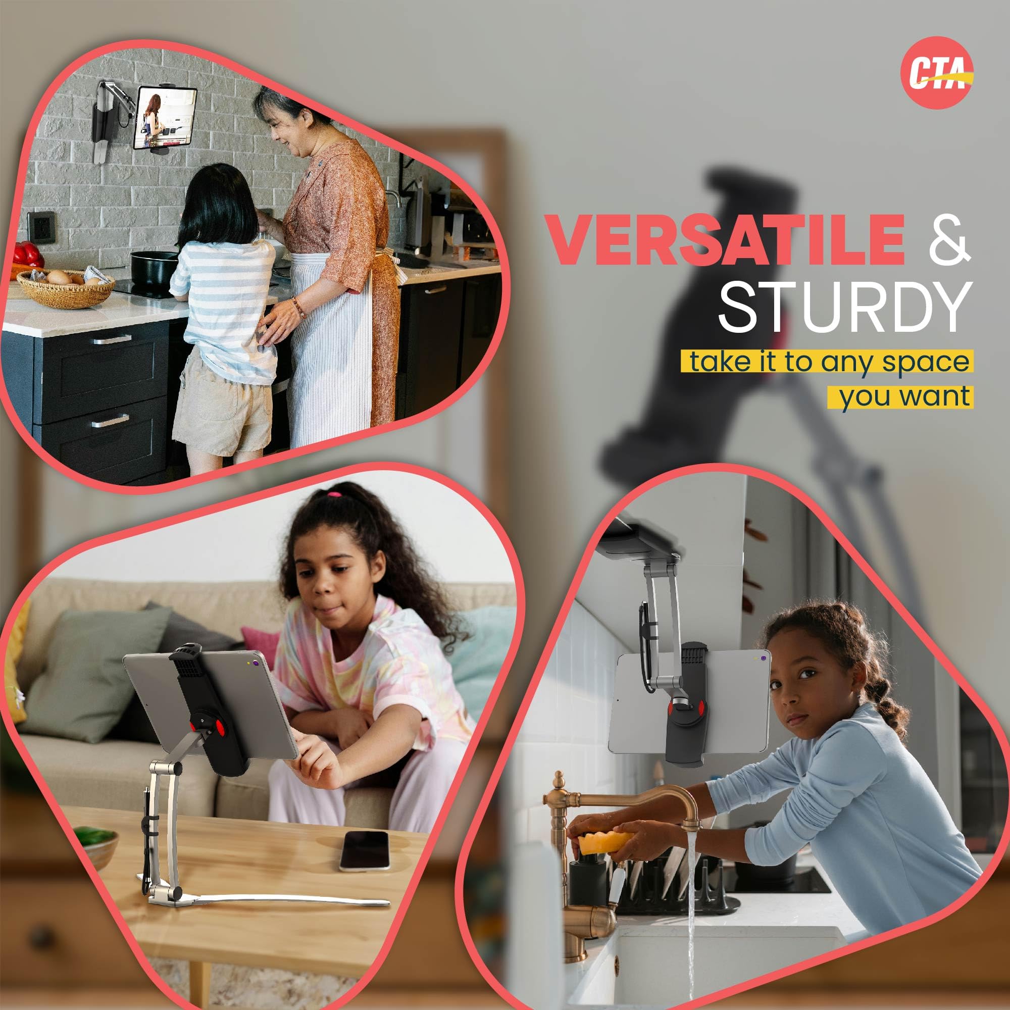 2 In One Mount Stand   Cta Multi Flex Tablet Stand And Mount Installs On Walls Or Folds For Ipad 10Th Gen 10.9''   Ipad 7/8/9 Ge