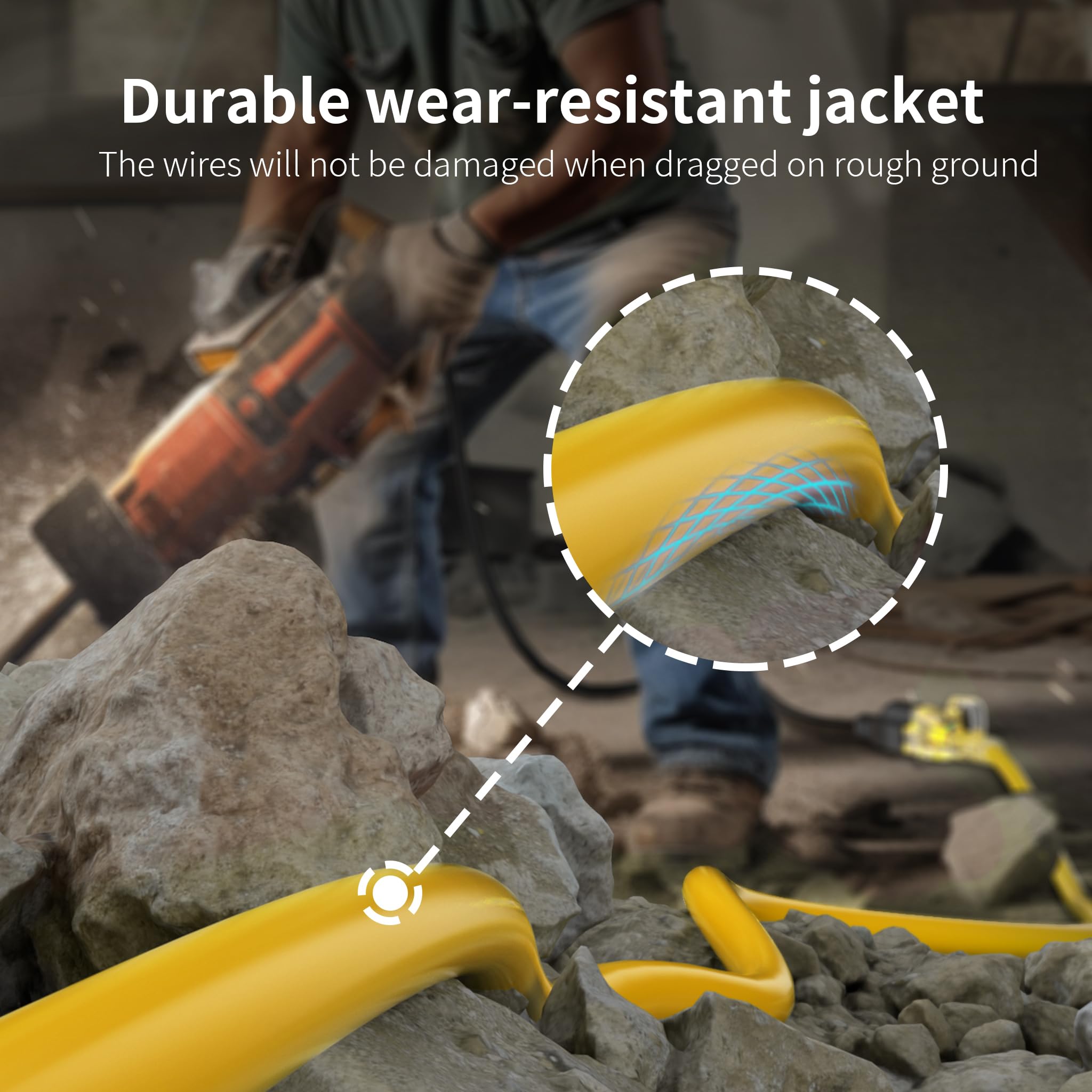 Huanchain 12/3 Gauge Heavy Duty Outdoor Extension Cord 15 Ft Waterproof With Lighted End, Flexible Cold Resistant 3 Prong Electr