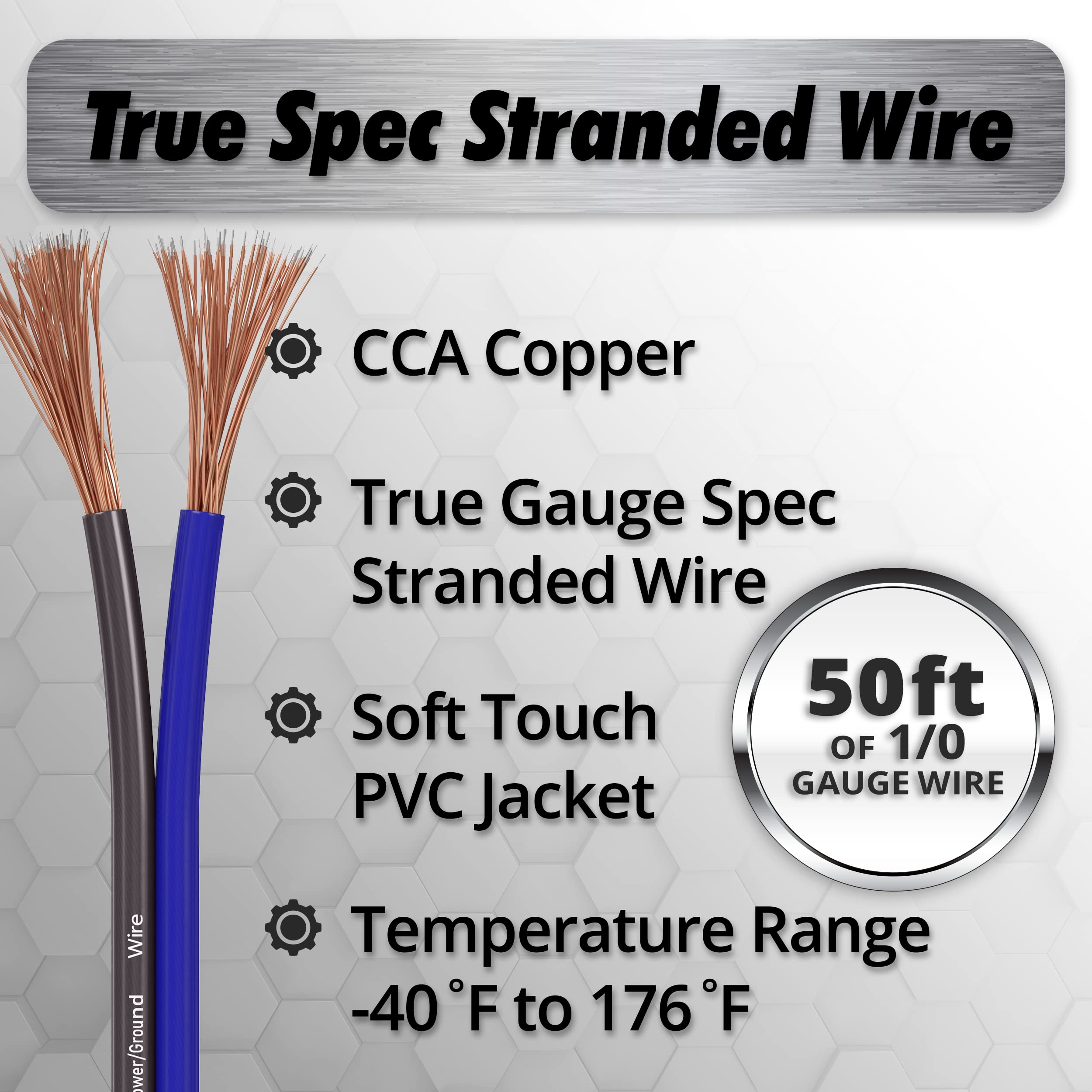 Installgear 1/0 Gauge Wire (50Ft) Copper Clad Aluminum Caa   Primary Automotive Wire, Car Amplifier Power & Ground Cable, Batter