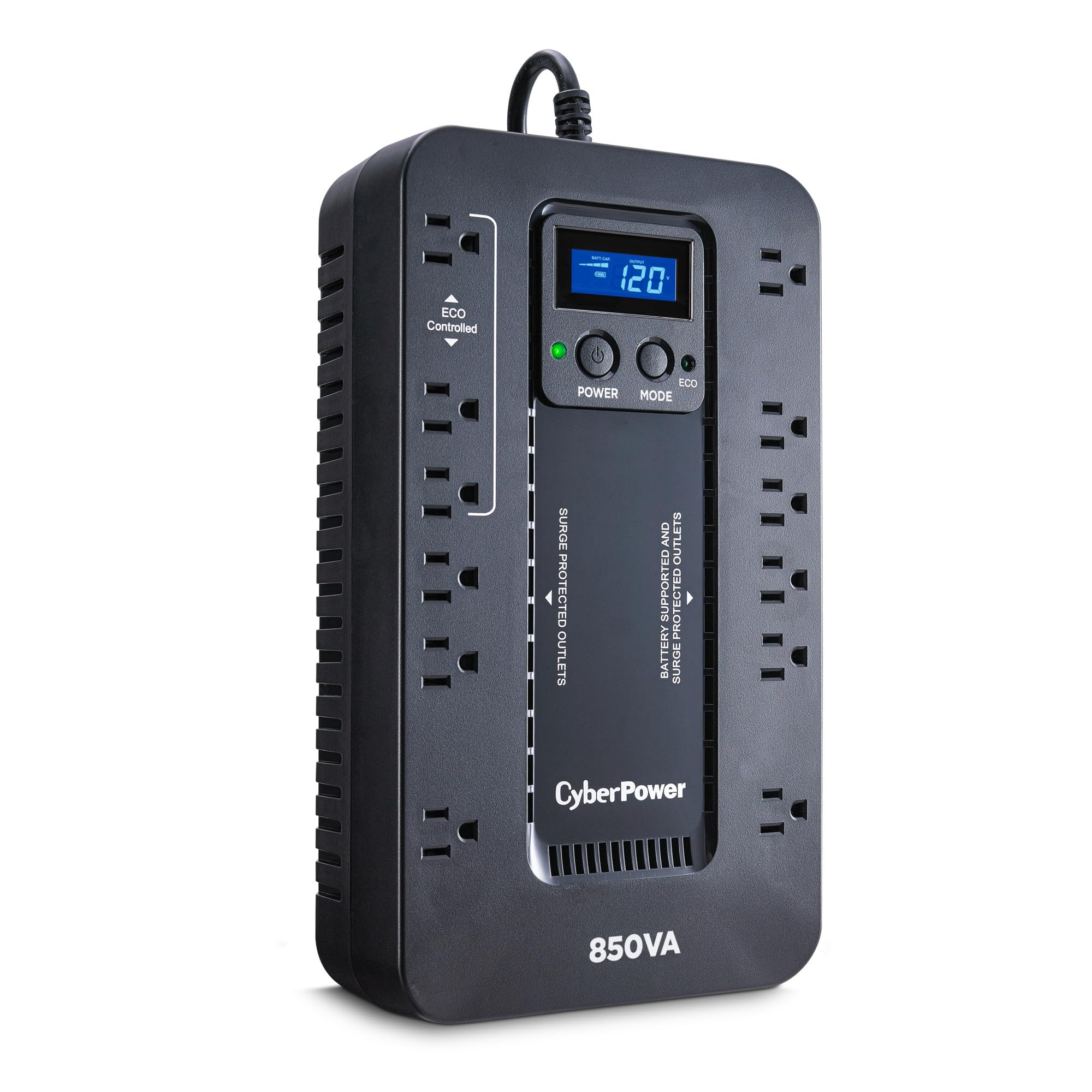 Cyberpower Ec850Lcd Ecologic Battery Backup & Surge Protector Ups System, 850Va/510W, 12 Outlets, Eco Mode, Compact, Uninterrupt