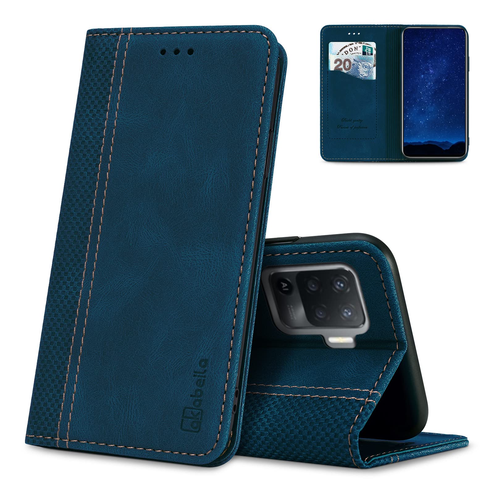 Akabeila For Oppo Reno 5 Lite Case Luxury Pu Leather Flip Case For Oppo A94/F19 Pro/Reno 5F Flip Folio Wallet Case Women Men Cov