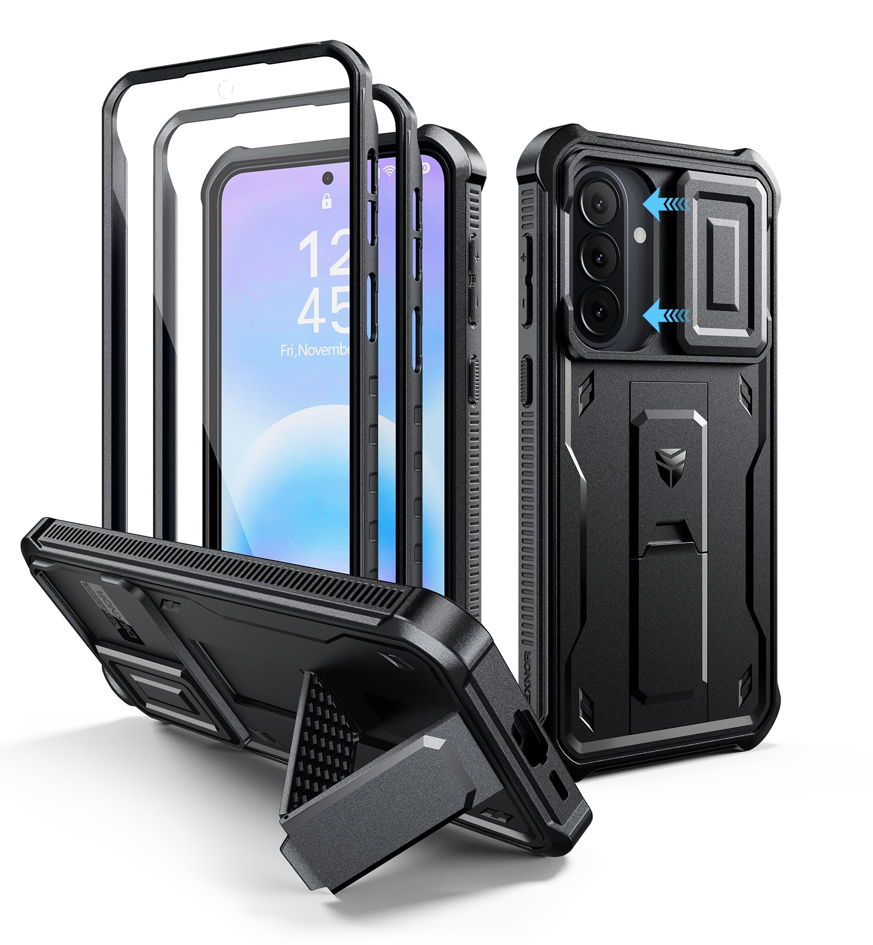 Dexnor for Samsung Galaxy A57 5G Case, [2 Front Frame] [Builtin Magnetic Slide Camera Cover & Kickstand] Heavy Duty Protection 
