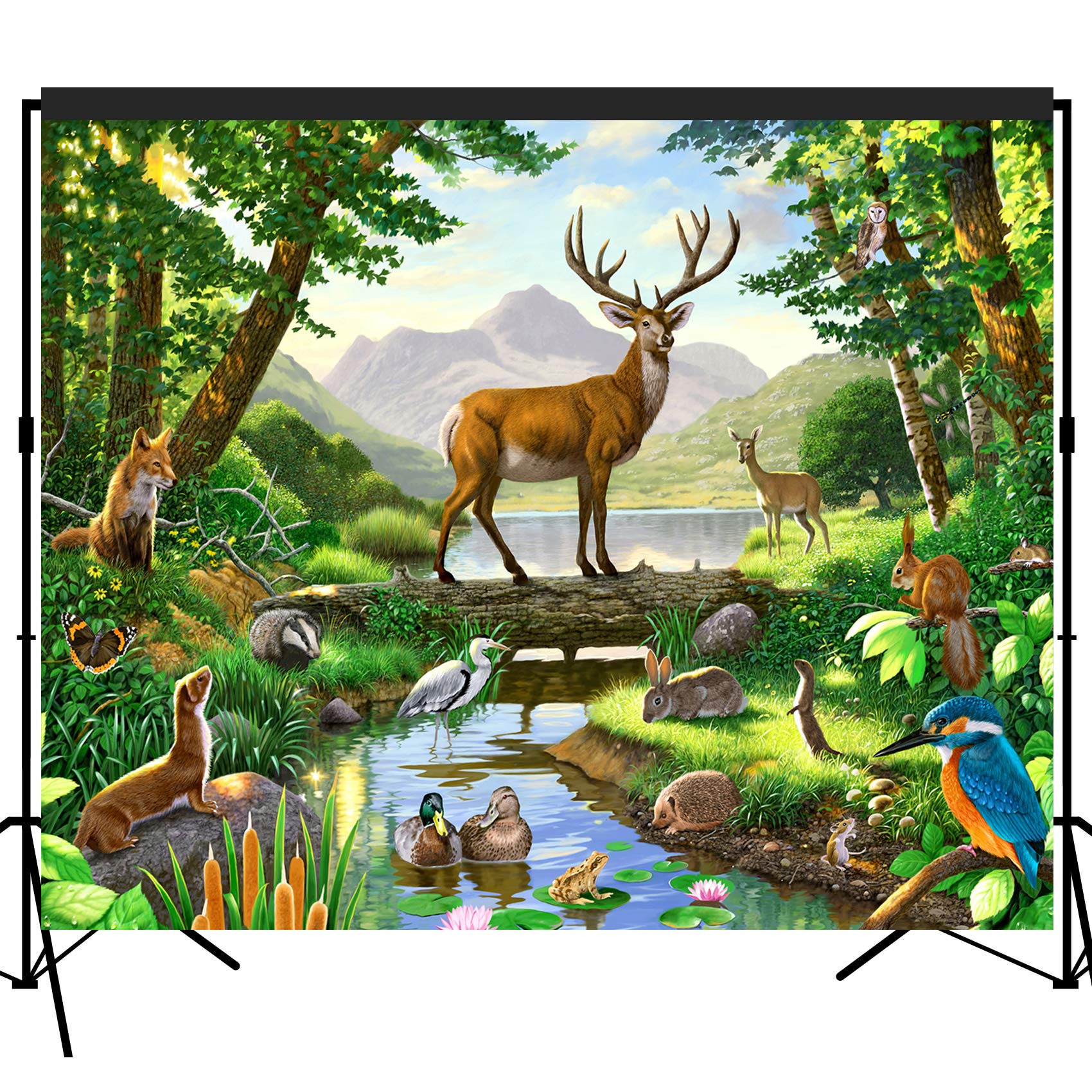 Woods Animals Deer By Lake Scenic Backdrop Large Banner Photography Studio Fabric Background Photobooth Prop 7X6Feet #2210