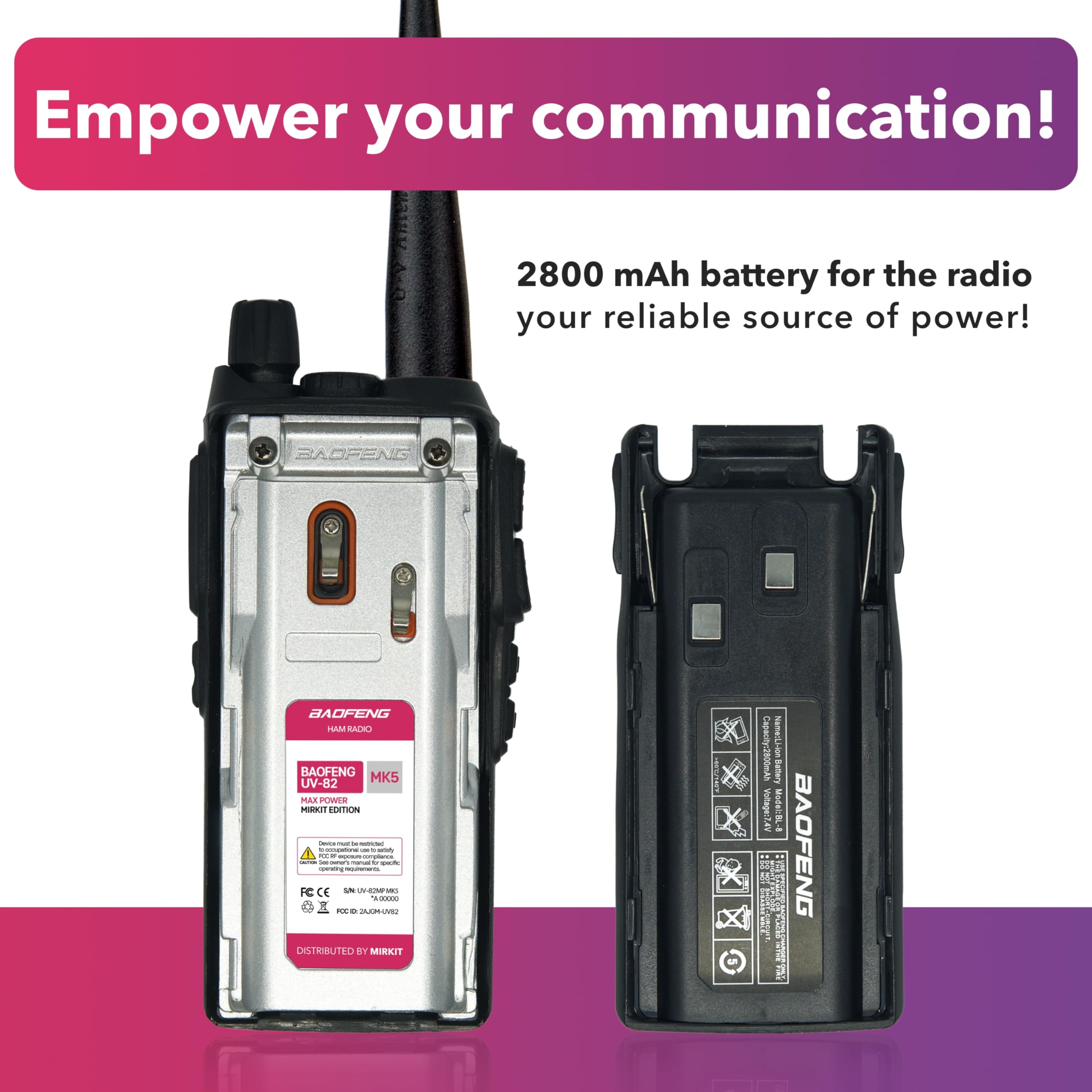 Mirkit Baofeng Ham Radio Uv 82 Mk5   Walkie Talkies Long Range 8W Max Power Two Way Radio Vhf/Uhf 144 148/420 450 Mhz   Baofeng Radio 1800Mah Battery 2 Way Radio With Mirkit Software 2025