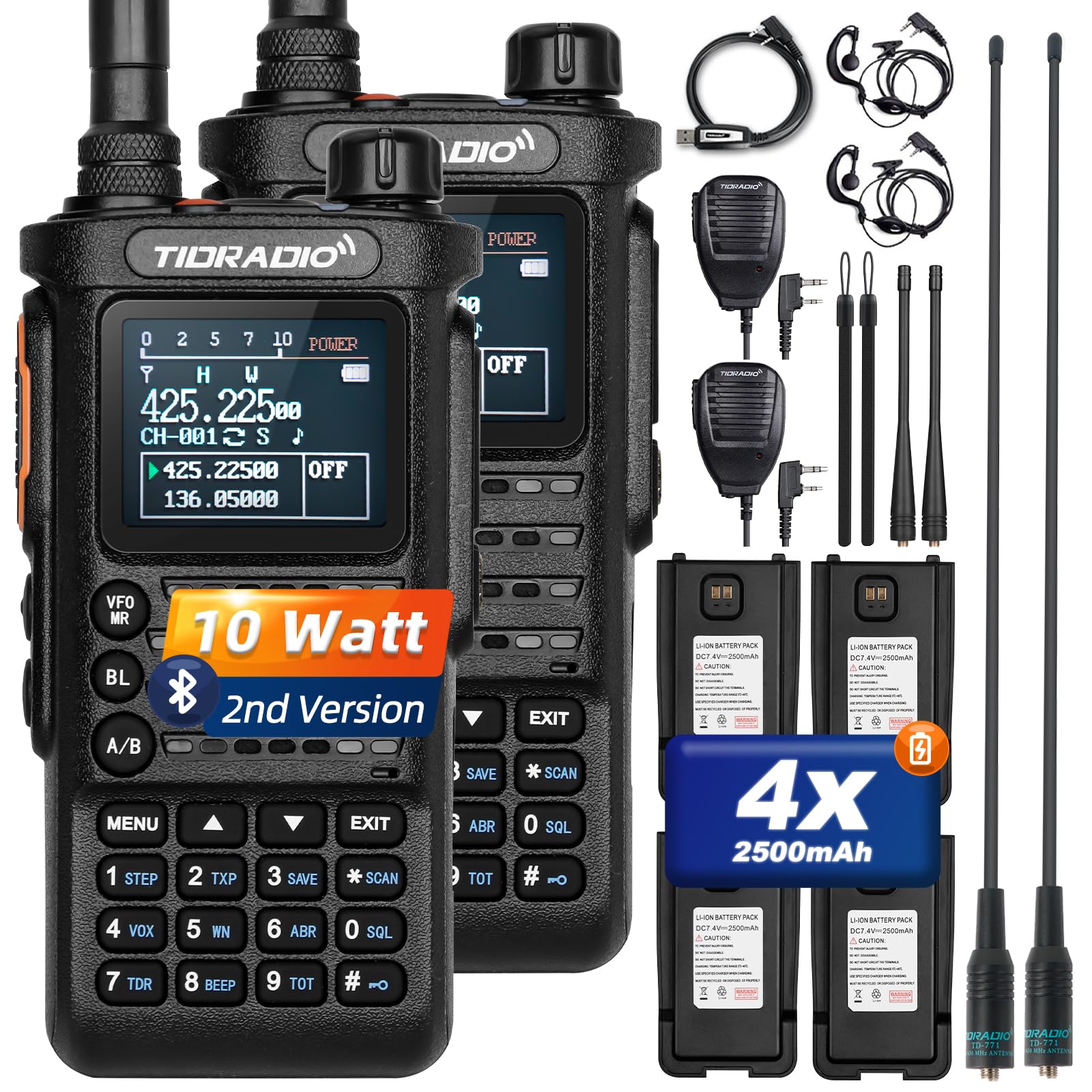 (2Nd Generation) Tidradio Td H8 10W Highpower Ham Radio Handheld With App Wireless Programming, Long Range Radio With 2500Mah La