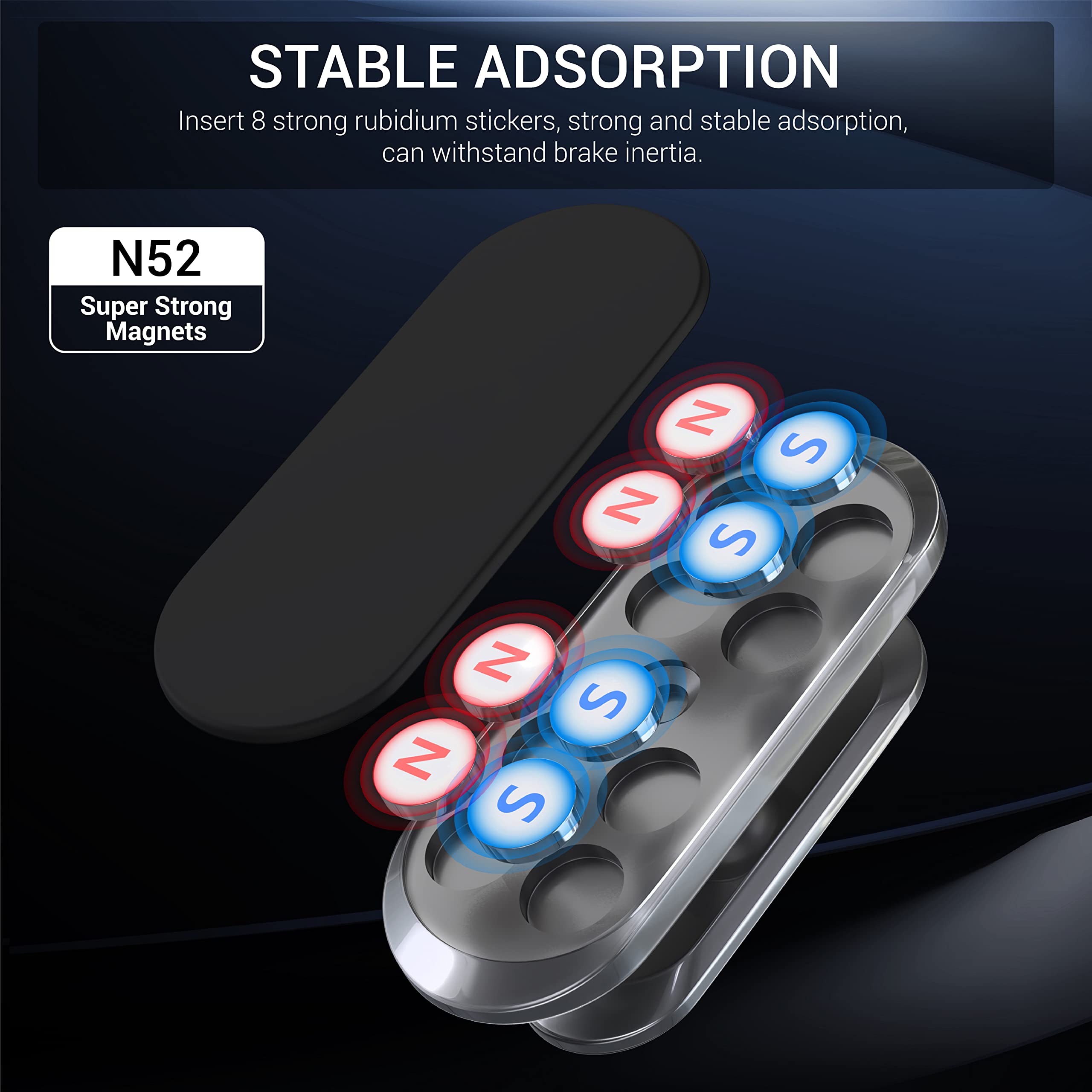 Tt&C 2-Pack Magnetic Phone Mount For Car, [ Magnet N52 8Pcs ] [ Super Strong Magnet ] [ 4 Metal Plates ] Phone Holder For Car, F