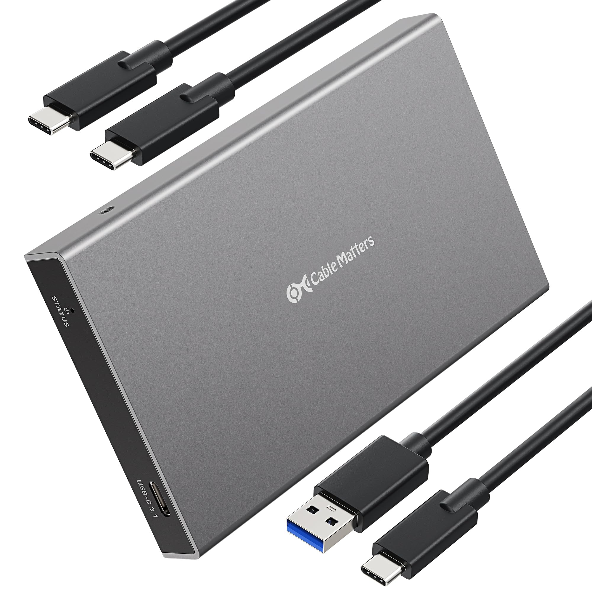 Cable Matters Premium Aluminum 10Gbps Gen 2 USB C Hard Drive Enclosure for 2.5' SSD/HDD with USB C and USB A Cables   Thunderbolt 4 / USB4 / Thunderbolt 3 Port Compatible with MacBook Pro, MacBook Air