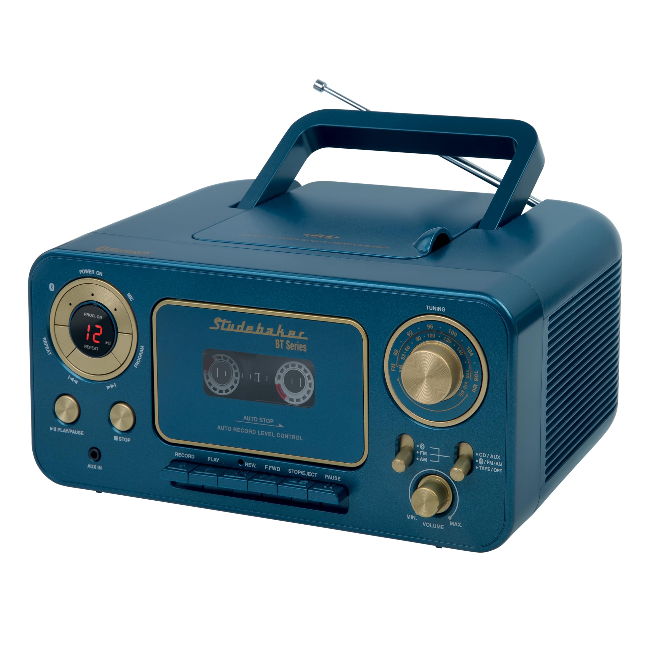 Portable Stereo Cd Player With Bluetooth, Am/Fm Stereo Radio And Cassette Player/Recorder (Blue)