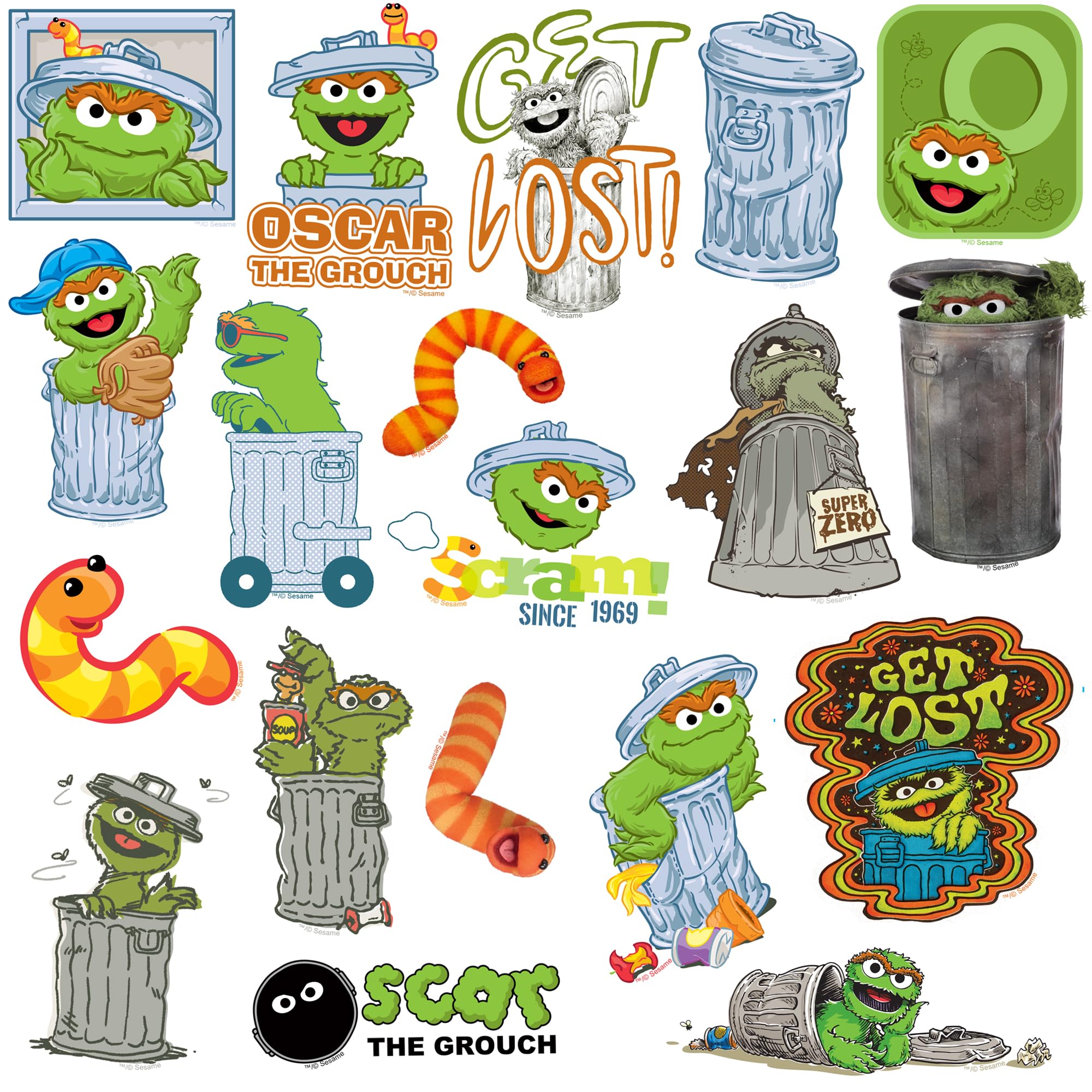 GRAPHICS & MORE Sesame Street Oscar The Grouch Vinyl Stickers - 50ct Large Variety Pack for Laptop, Water Bottle, Scrapbooking, Indoor/Outdoor