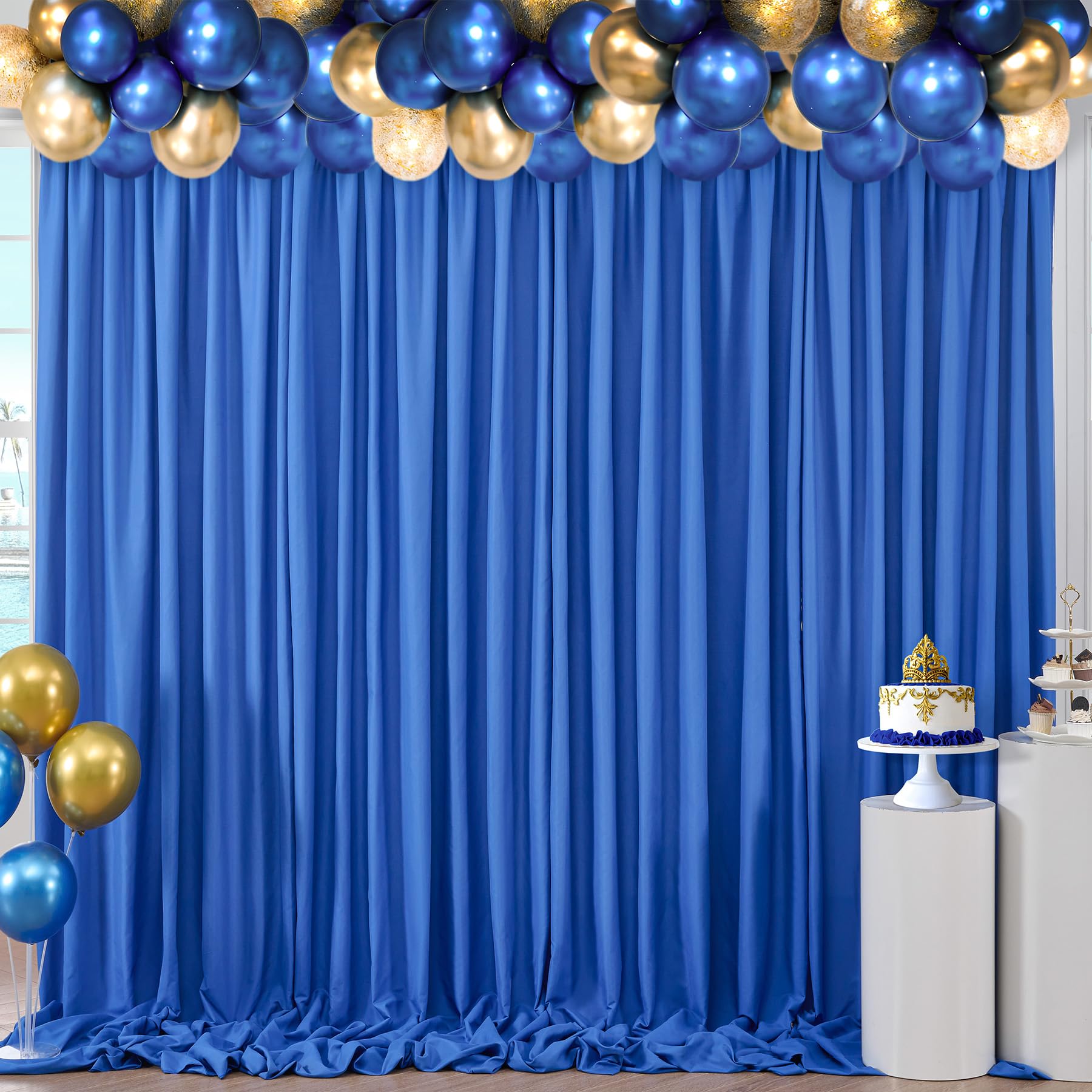 Htper 10Ft X 10Ft Royal Blue Backdrop Curtain Panels For Parties, Thick Polyester Wedding Blue Photo Backdrop Drapes For Birthda