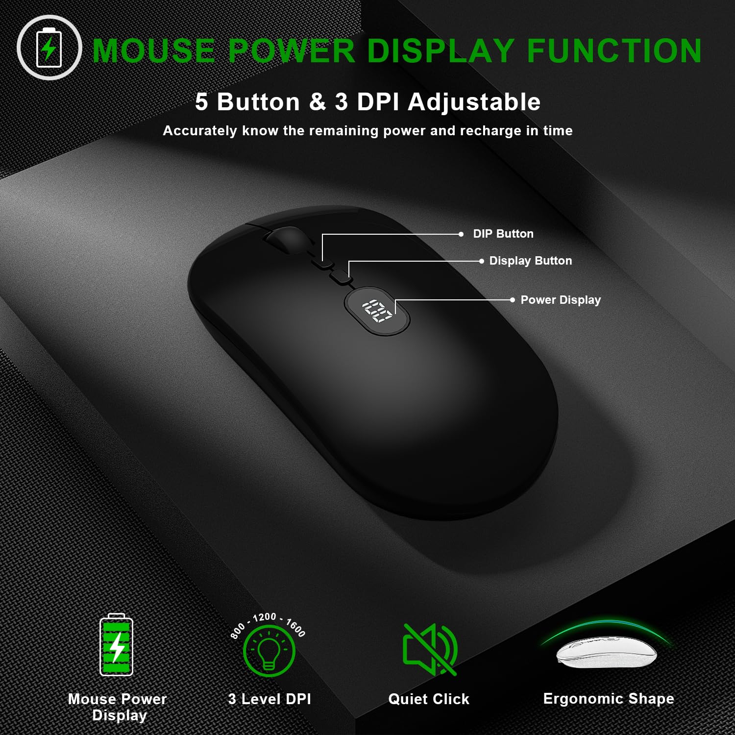 Bluefinger Wireless Keyboard And Mouse With Power Display, Blacklit Rechargeable Full Sized Silent Light Up Gaming Keyboard Mous