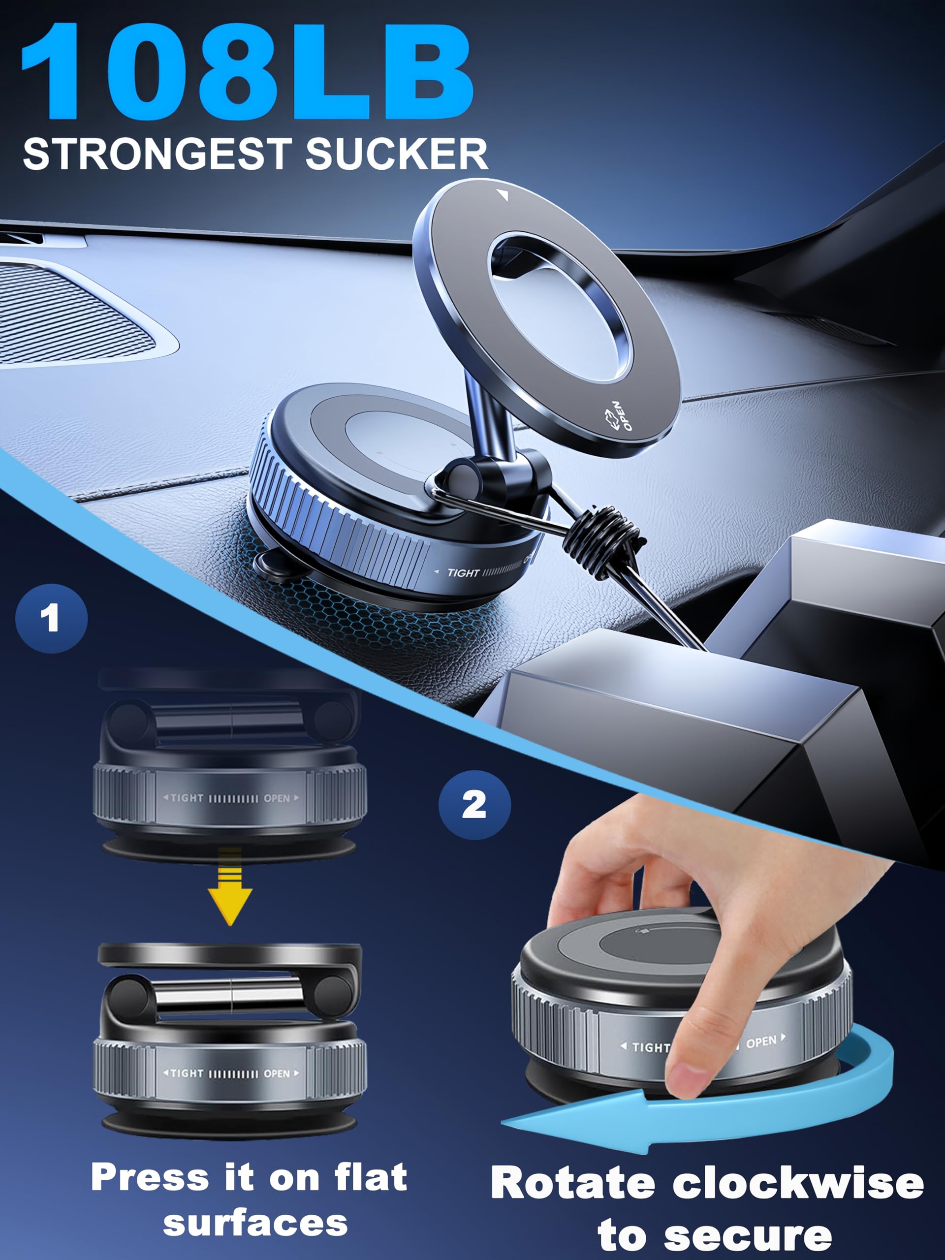 Snanlen Upgraded 360 Nano Gel Vacuum Magnetic Phone Holder, Car Phone Holder For Magsafe[108+Lbs Strongest Suction & 3000Gf Stro