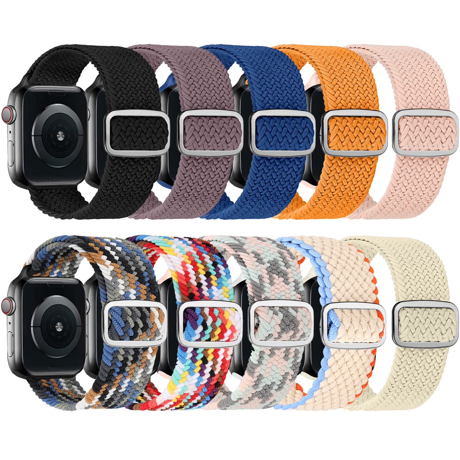 ShuYo Compatible with Apple Watch Bands 38mm 40mm 41mm 42mm 44mm 45mm 49mm,Adjustable Soft Solo Loop with Buckle Woven Elastic S