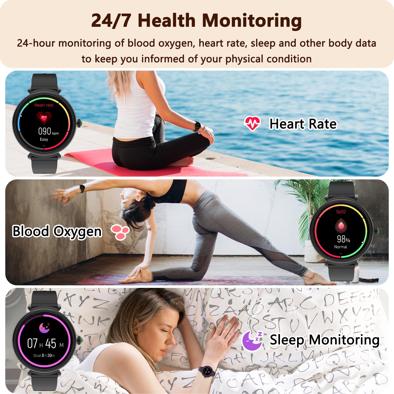 Azgqswr Smart Watch For Women With Answer/Make Call,1.27 '' Hd Waterproof With Diy Faces,Fitness Tracker Smart Watch With Heart