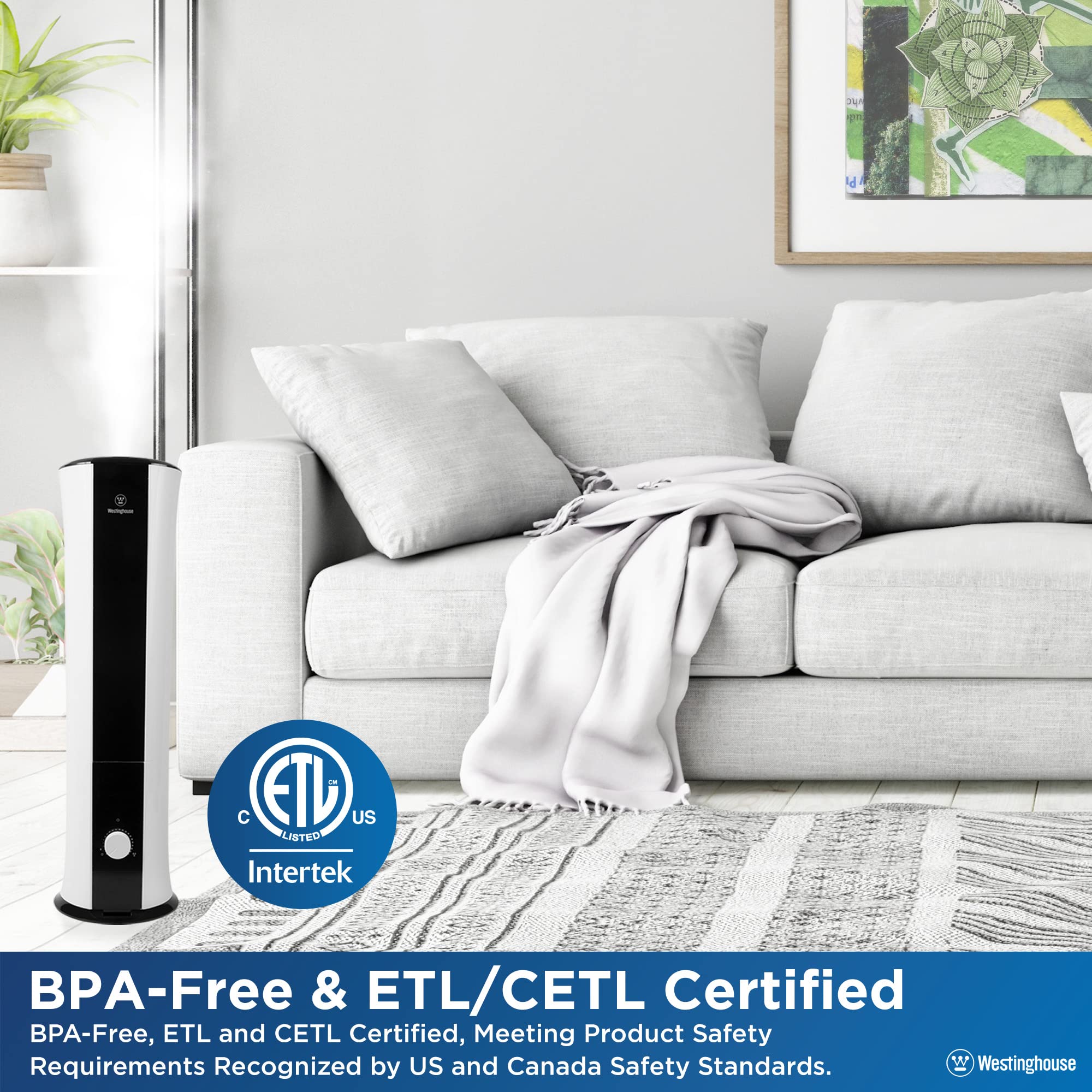 Westinghouse 28-Inch Cool Mist Ultrasonic Tower Humidifier, 6L Top Fill Air Humidifier With Essential Oil Diffuser, Adjustable M