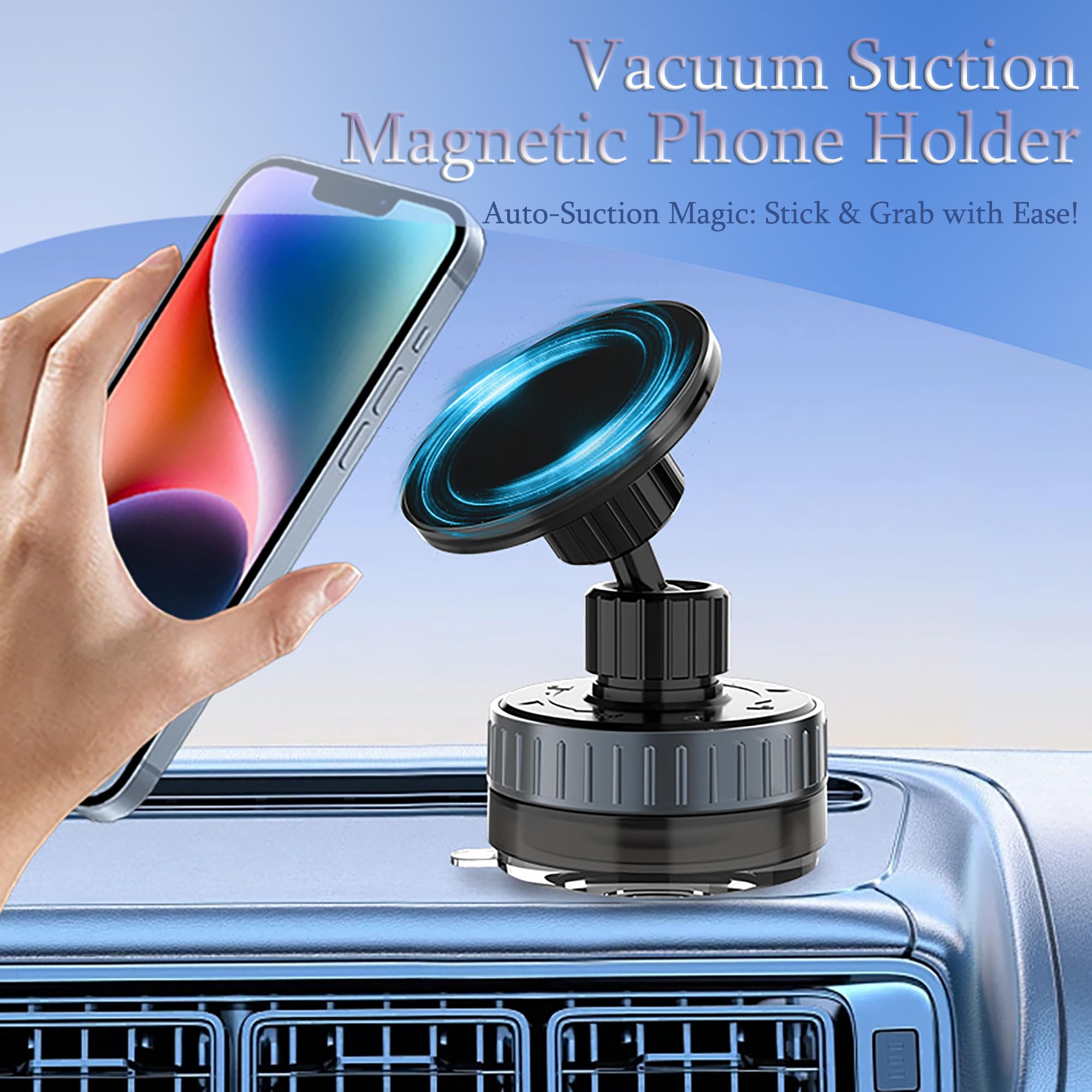 Upgraded Vacuum Magnetic Suction Phone Holder[89+Lbs Strongest Suction&20*N55 Magnets], 720 Adjustable Car Phone Mount, Magnetic