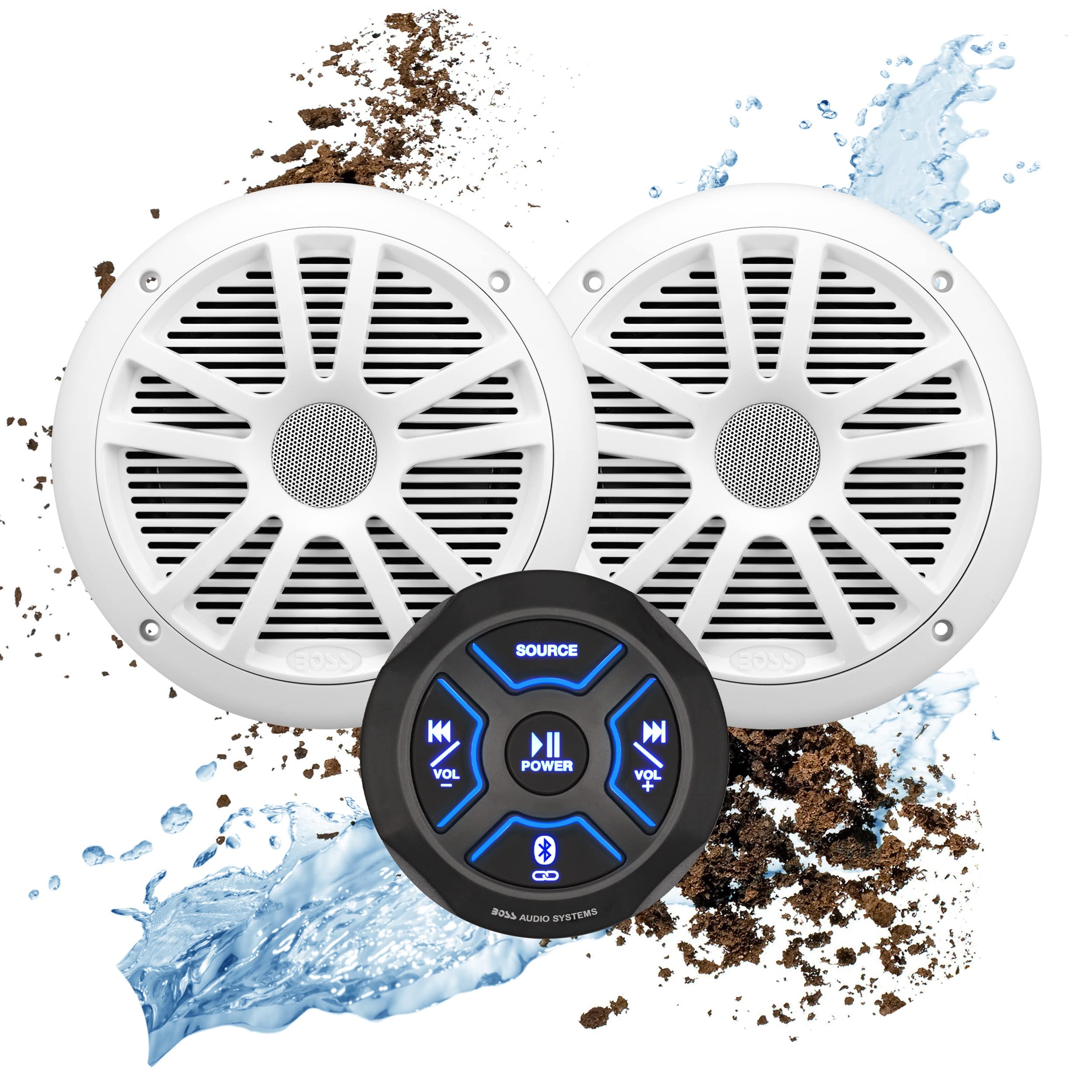 Boss Audio Systems Mg150W.6 Marine Boat Stereo Sound System Speaker Package   Built In 2 Cannel Amplifier Head Unit, Ipx6 Weathe