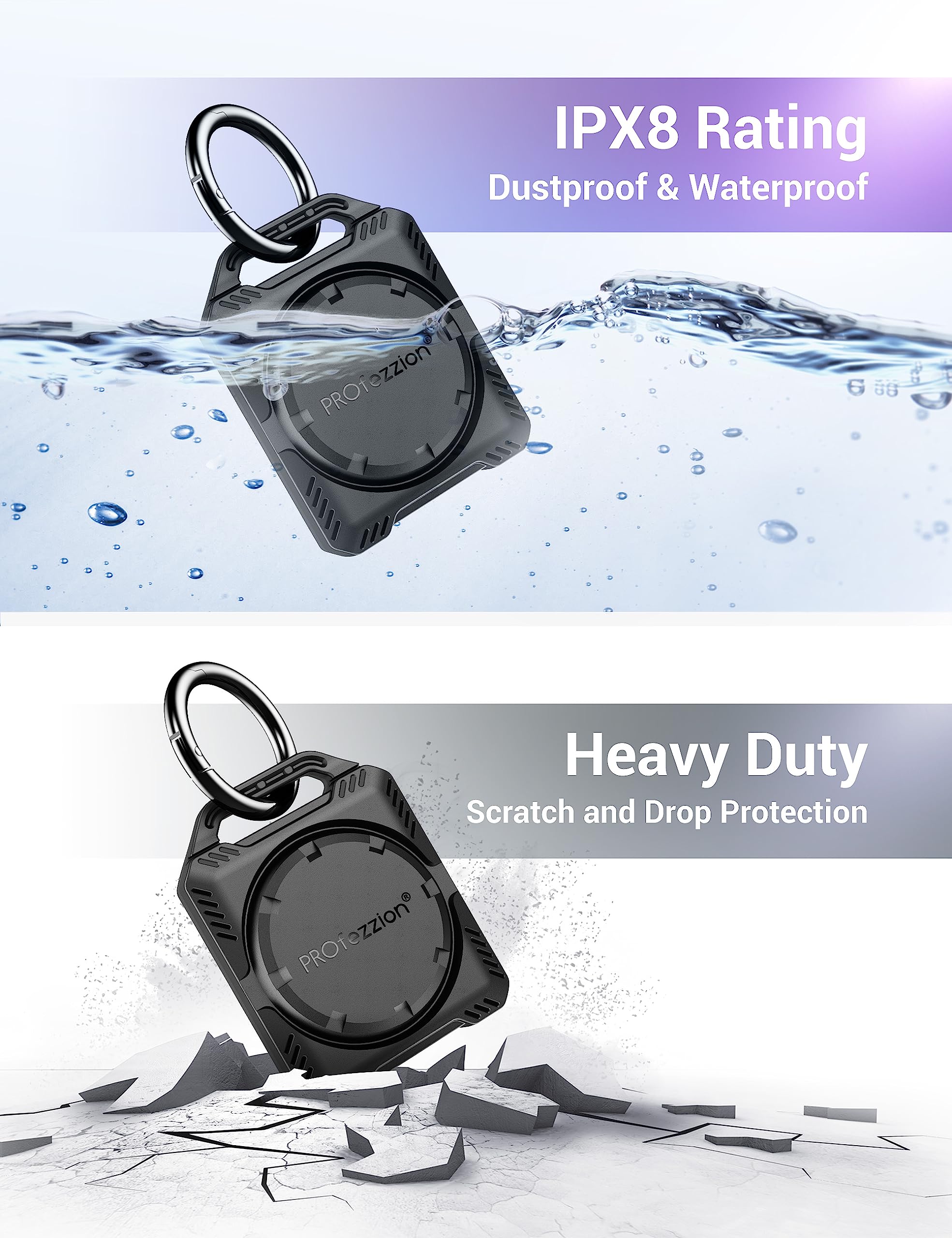Profezzion Airtag Holder Air Tag Case With Key Ring, Loop Strap And 3M Adhesive Mount For Keychain, Dog Collar, Backpack, Luggag