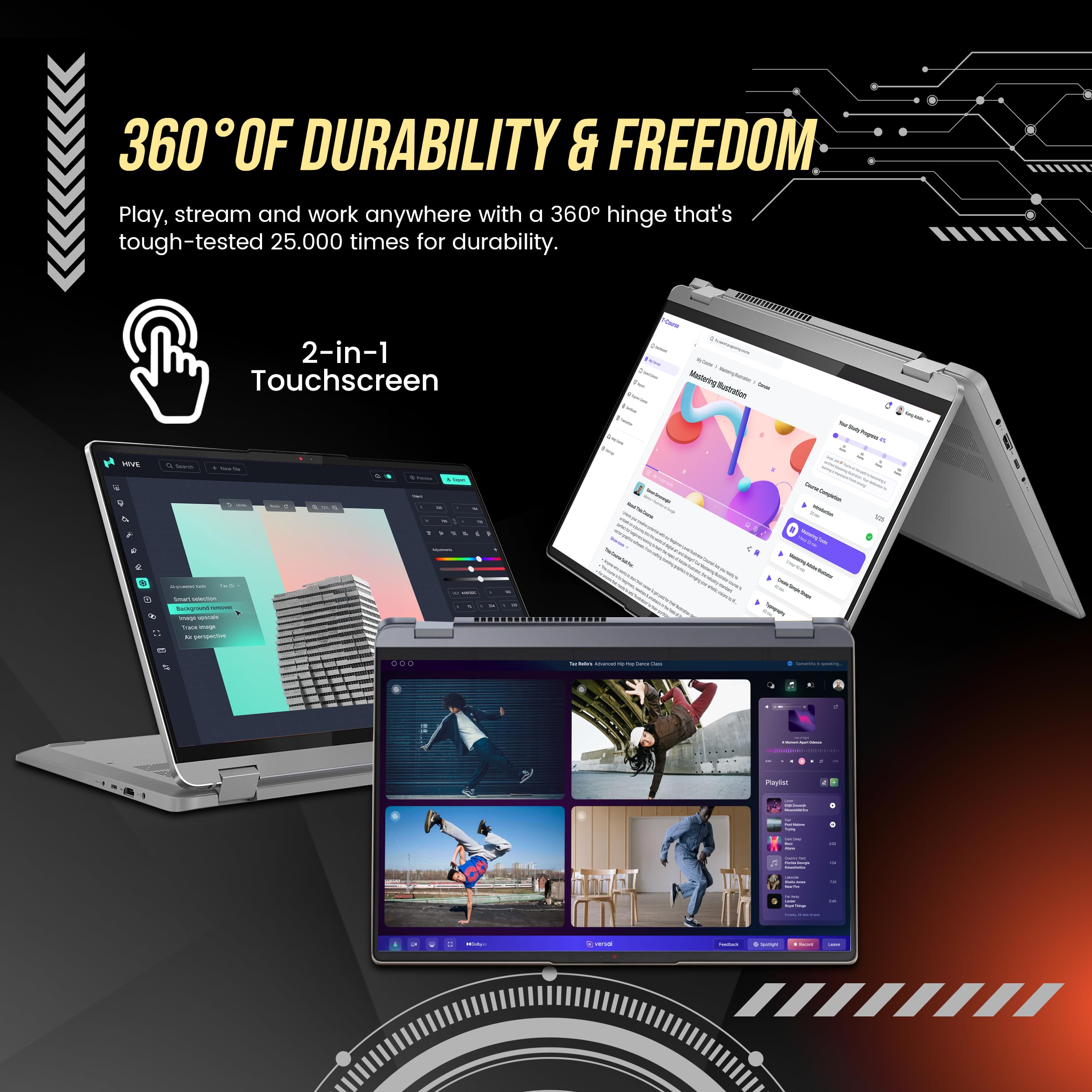 Lenovo Ideapad Flex 5 2 In 1 Laptop, 16'' Wuxga Touchscreen, Amd Ryzen 7 7730U, 16Gb Ram, 1Tb Ssd, Amd Radeon Graphics, Fingerpr