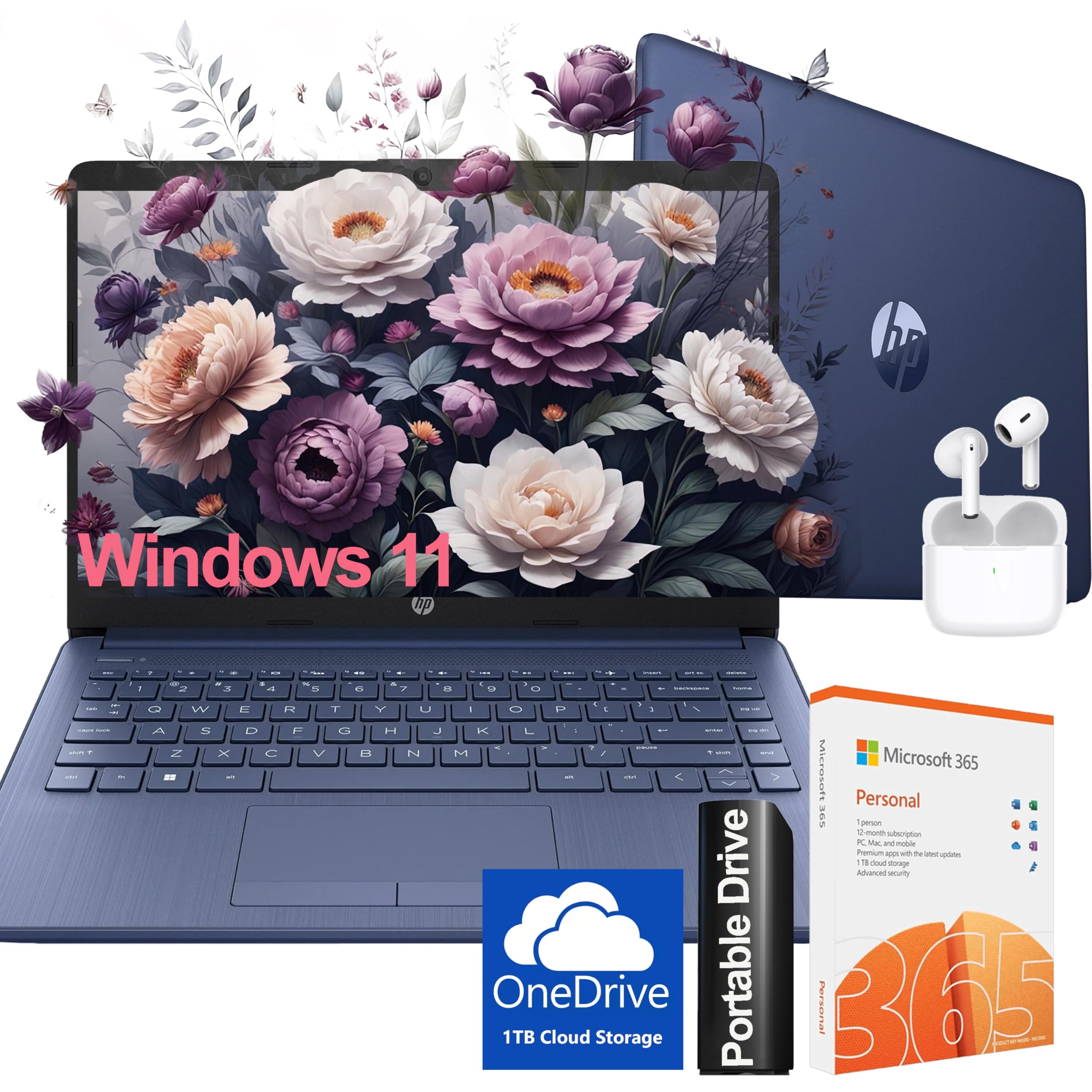 Hp Ultralight 14 Inch Laptop With Intel 4 Core Processor  With Microsoft 365 And Wireless Earbuds  16Gb Ram  256Gb External & 64