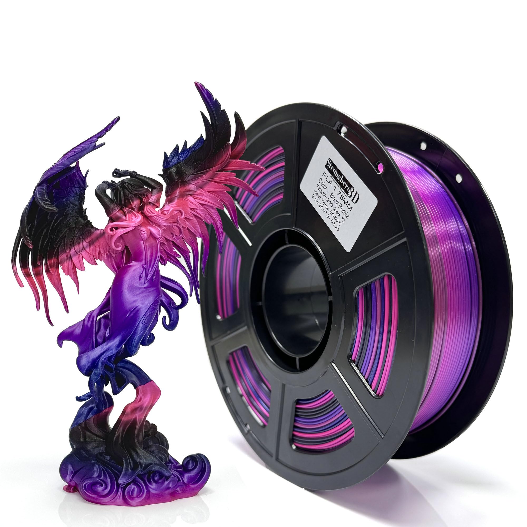 Stronghero3D PLA 3D Printer Filament 1.75mm,Black Blue Purple and Rose,Net Weight 1kg(2.2lbs)