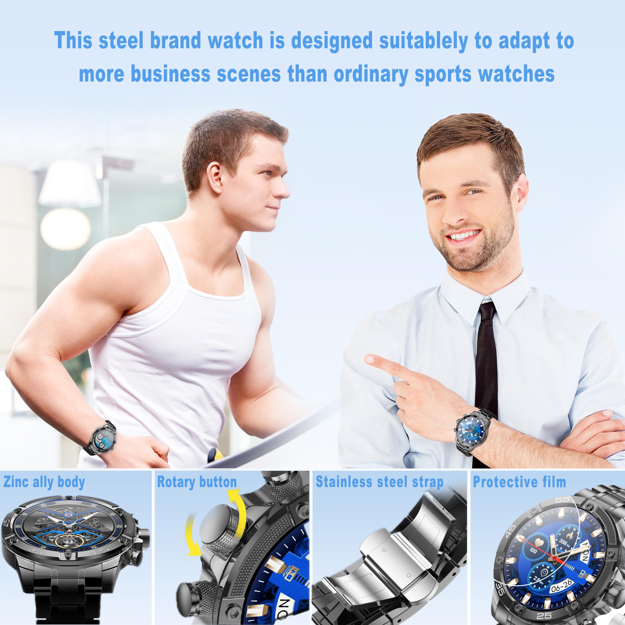 Ohugna Men S Smart Watch Round Hd 1.53  Gold Blue Smart Watches For Men, Multiple Sports Modes, Bluetooth Voice Call. Available