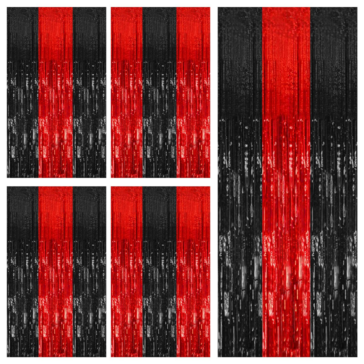 5 Pack Black and Red Party Backdrop Streamers Decorations Foil Fringe ...