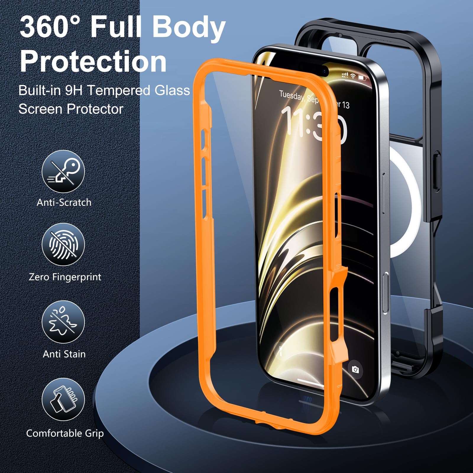 Red2Fire Designed For Iphone 16 Pro Case,[Built In 9H Tempered Glass Screen Protector][Compatible With Magsafe][360 Full Body] [