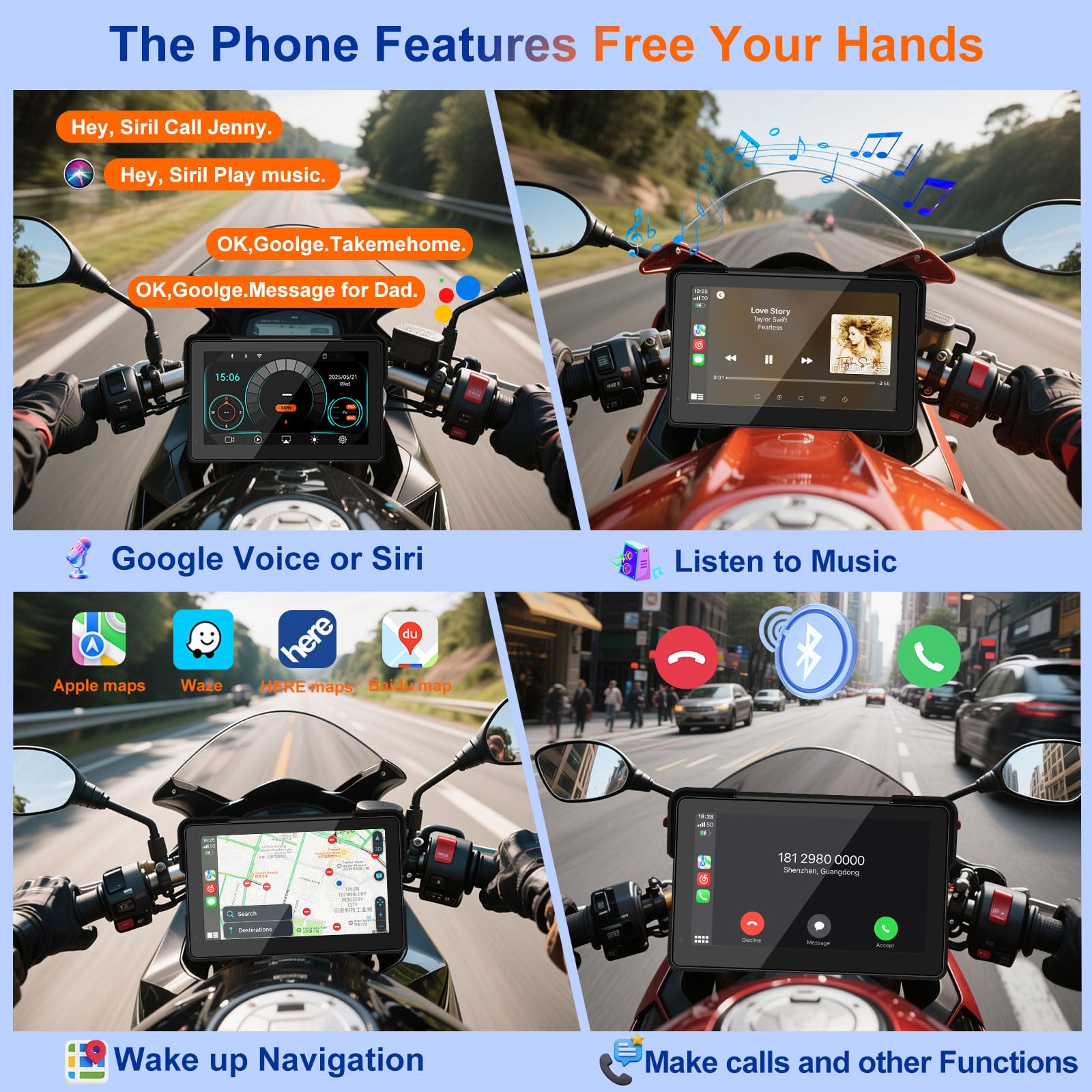 Lbw Mt700 Pro Quick Release Anti-Theft Design Mount, 7 Wireless Motorcycle Carplay & Android Auto Gps Navigation System, Motorcy