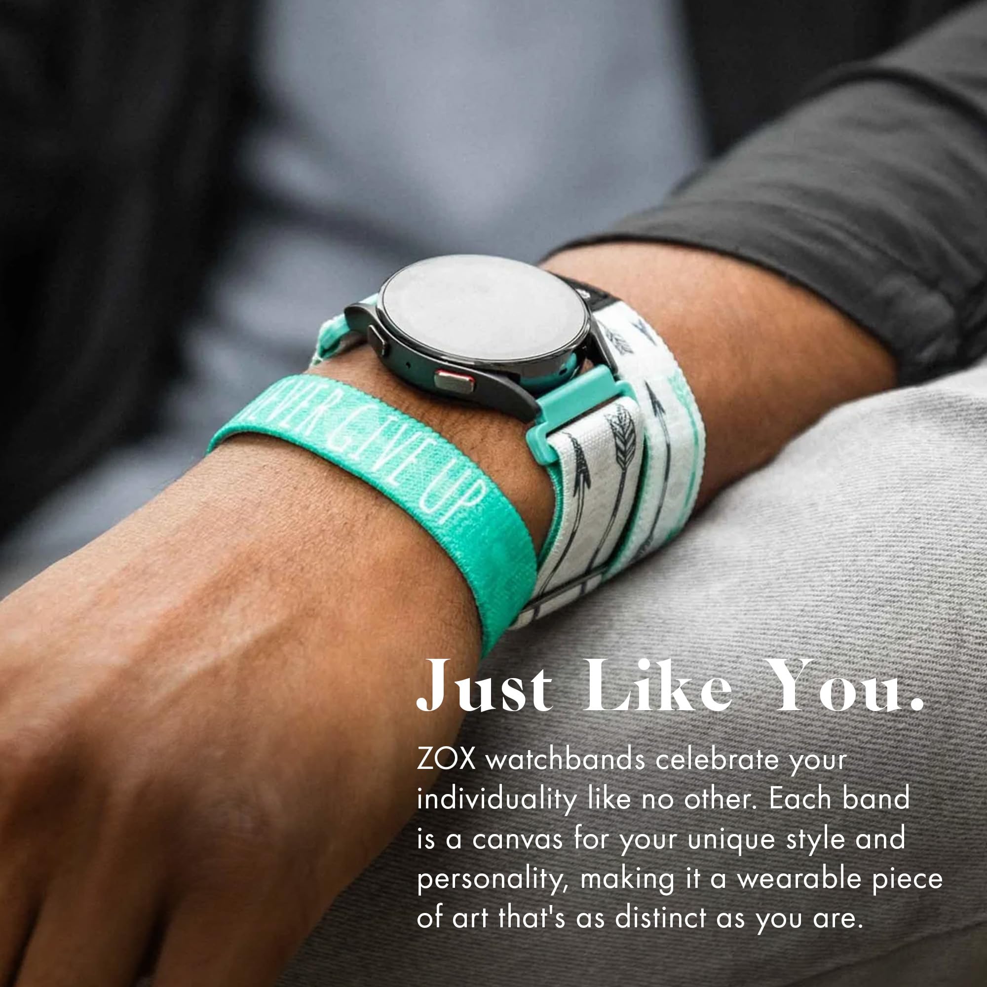 Zox Android Smart Watch Band - Never Give Up | Soft, Adjustable Elastic Band With Motivational Affirmations And Beautiful Artwor