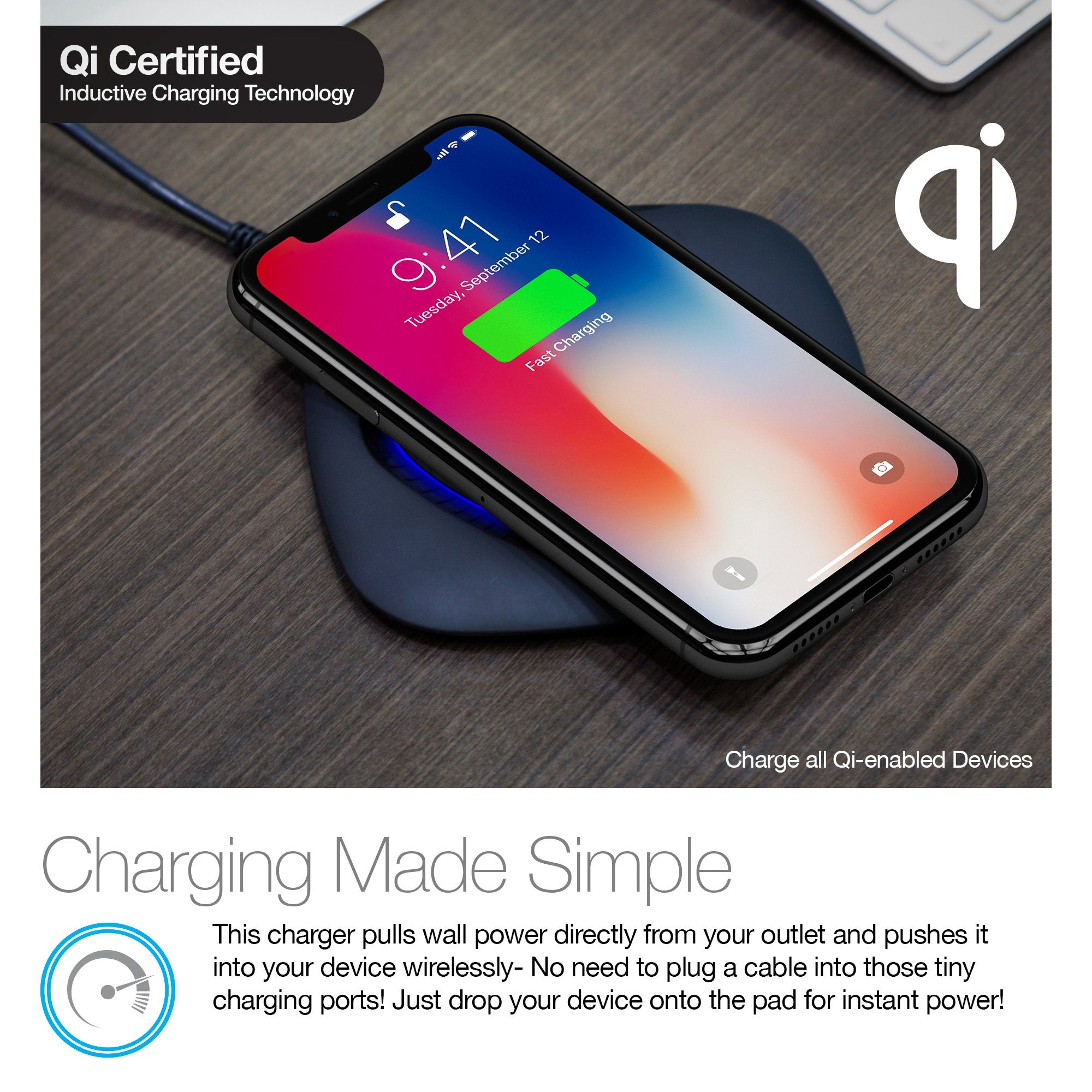 Fast Wireless Charger   Naztech Cell Phone Wireless Charging Pad [Charge On Contact] Compatible With Iphone 15/14/13 Galaxy S24/