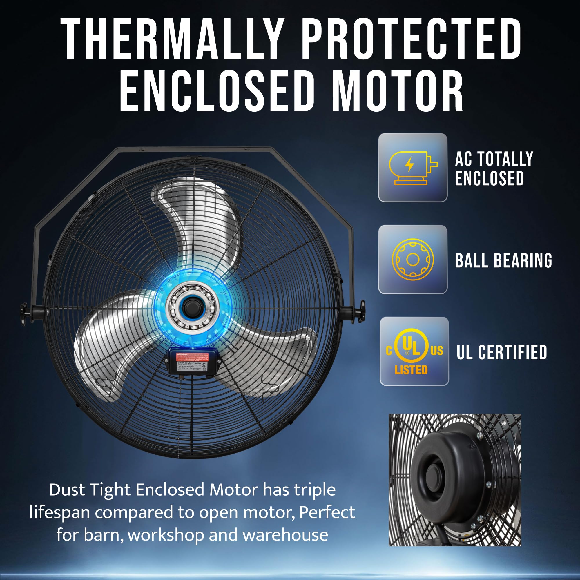 Tornado 24-Inch High Velocity Wall Mount Fan - 3-Speed Industrial Metal Fan With 6.5 Ft Power Cord - Commercial, Residential Use