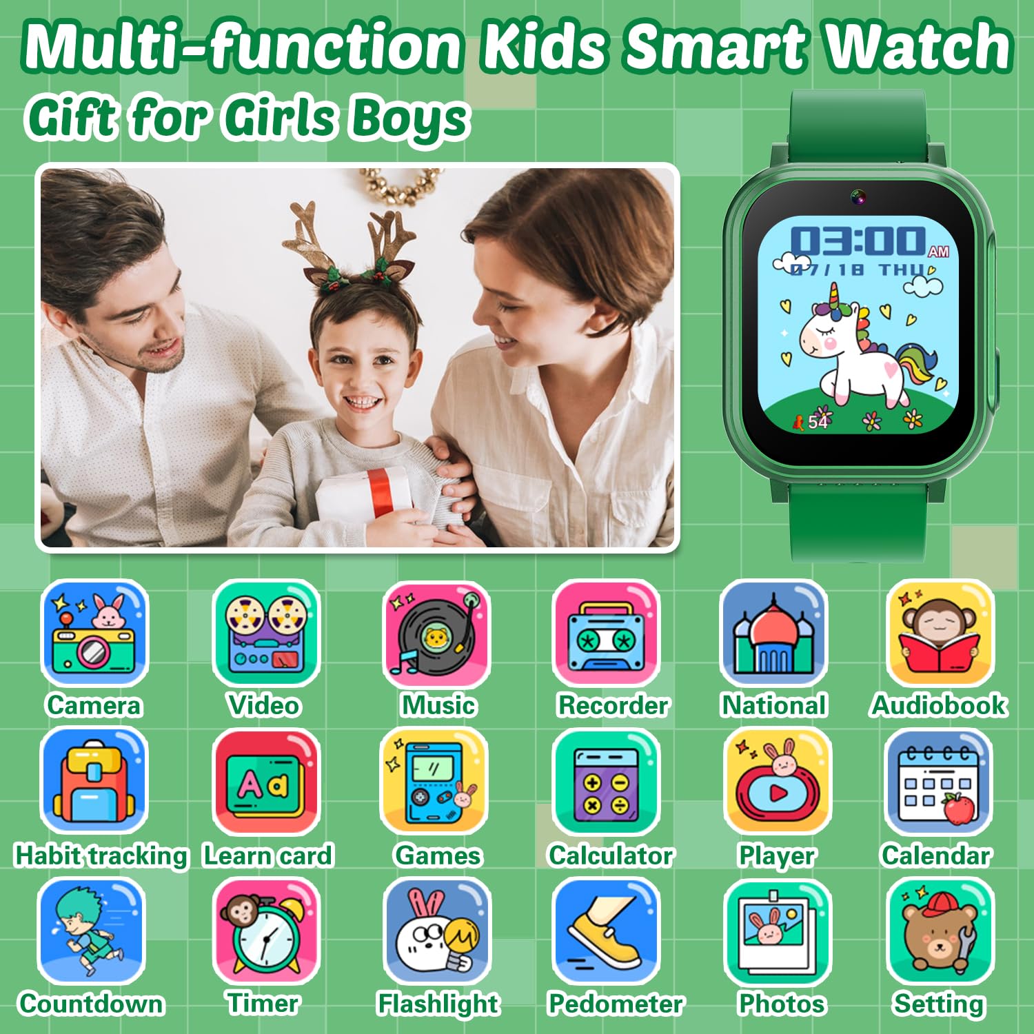 Sedzofan Waterproof Smart Watch For Kids Boys Toys Age 5-12 With 32 Games, Dual Camera, Habit Tracking, Music Player, Video, Ala
