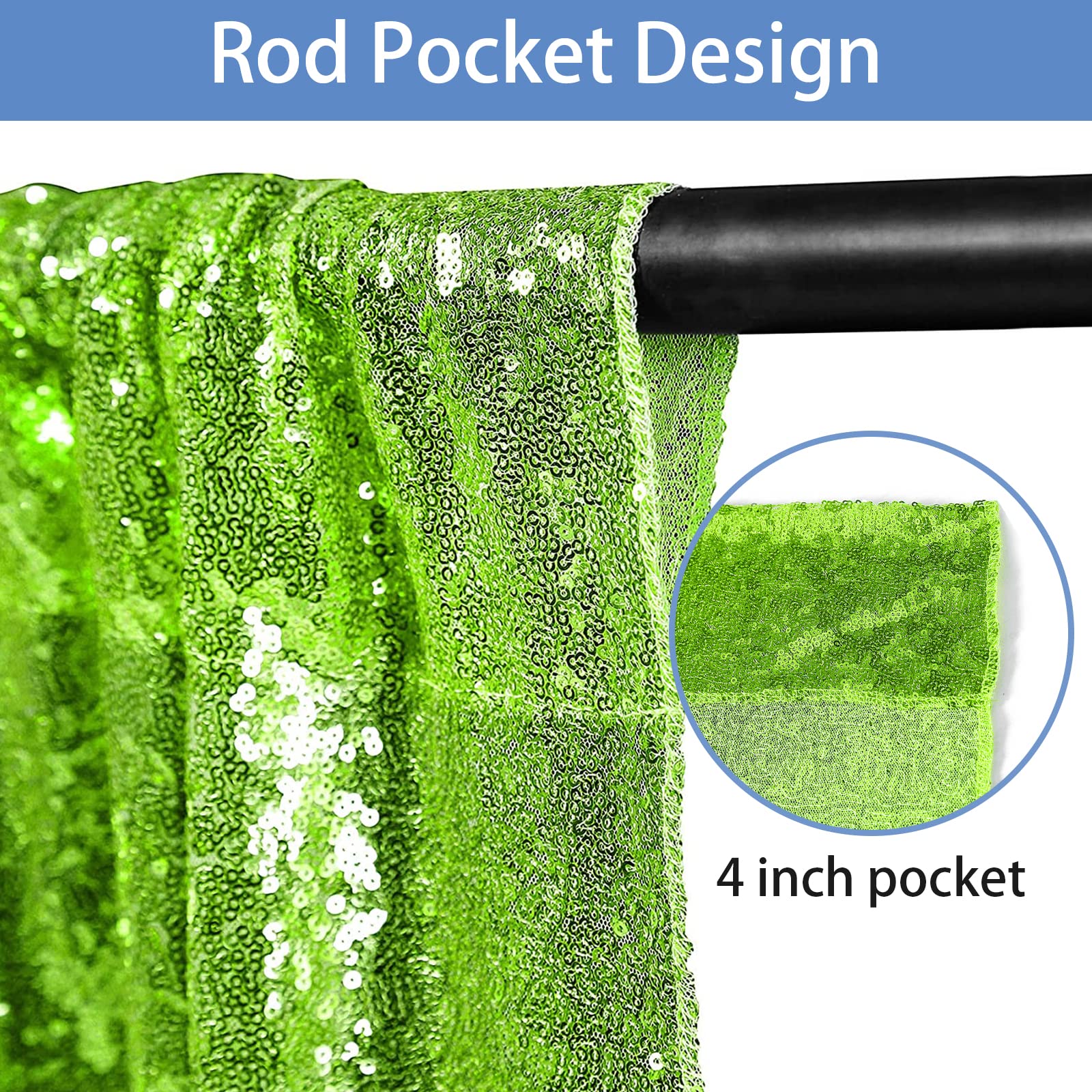 Hahuho Light Green Sequin Backdrop Curtain, 2Pcs 2Ftx8Ft Glitter Backdrop Curtain For Parties, Christmas, Wedding, Banquet Decor