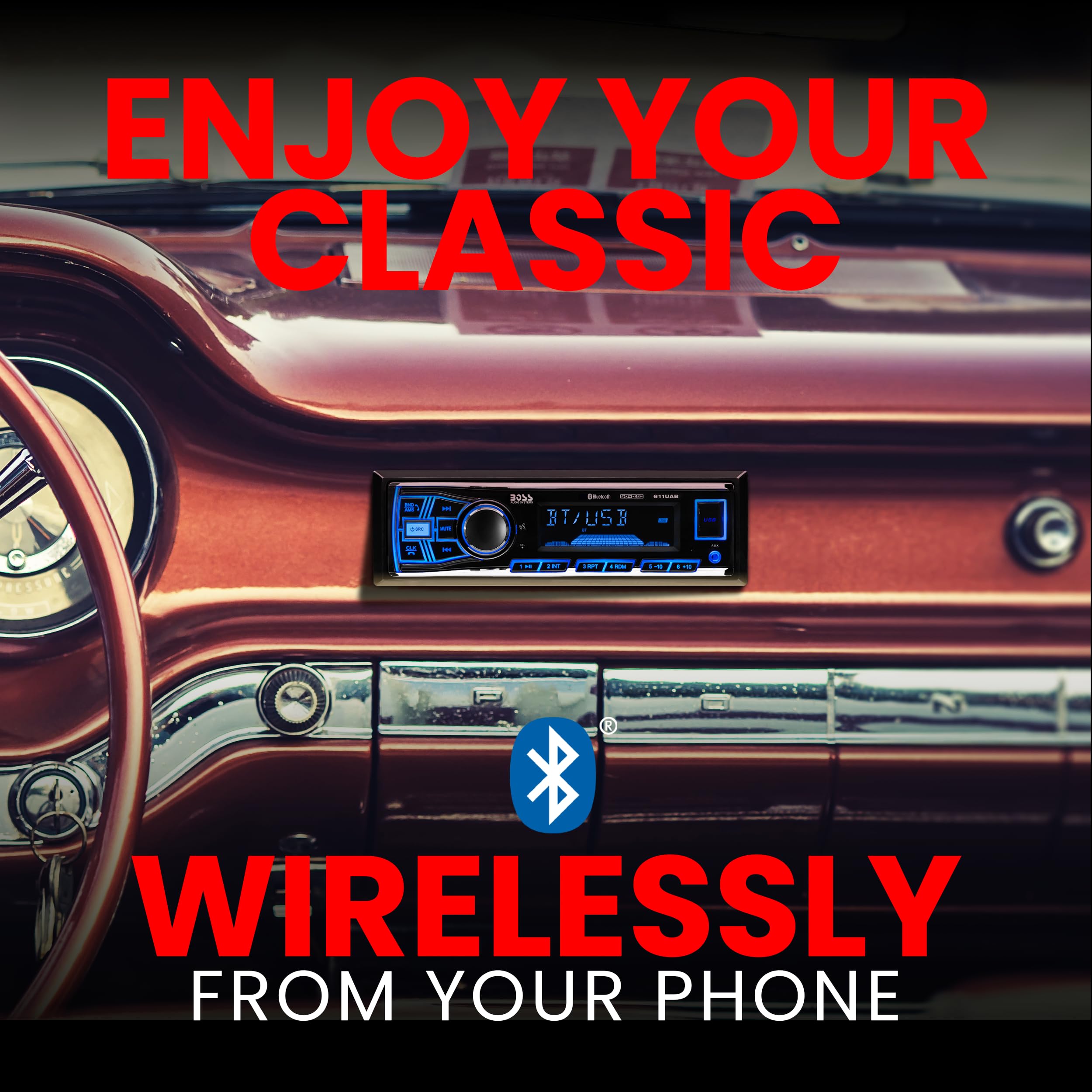 Boss Audio Systems 611Uab Car Stereo System   Single Din, Bluetooth Audio And Calling Head Unit, Aux Input, Usb, Mechless, No Cd