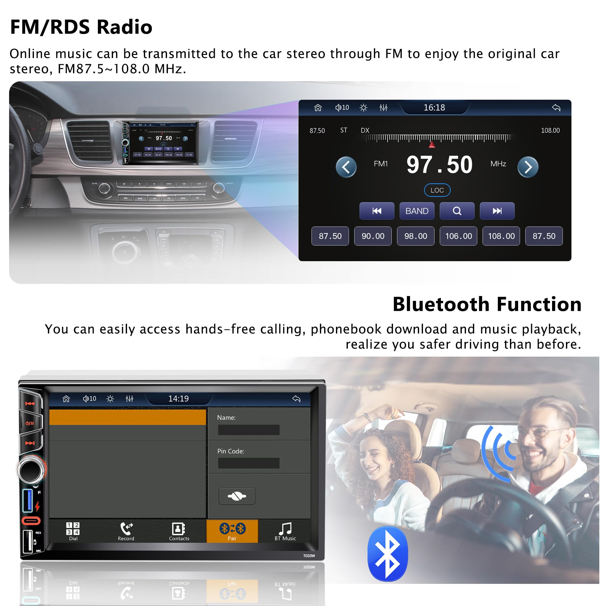 Emeito 7 Inch Double Din Car Stereo With Wireless Apple Carplay&Android Auto, Double Din (7X4.02)Bluetooth 5.0 Hands-Free, Dual